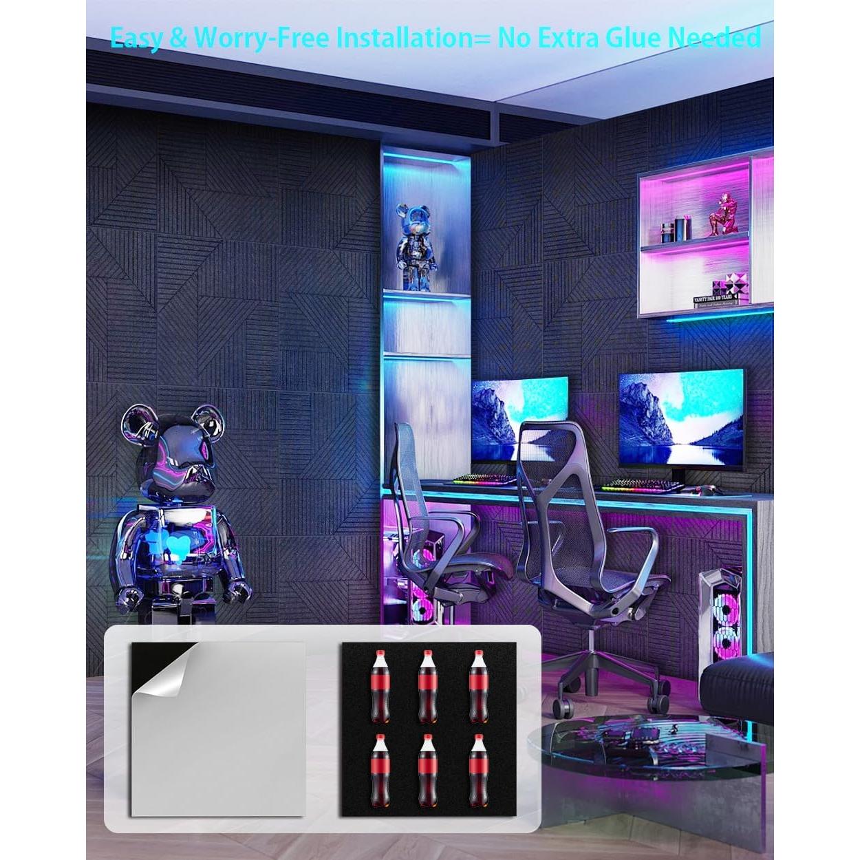 Paquete de 6 Paneles Acústicos Autoadhesivos 60x60 cm Negro