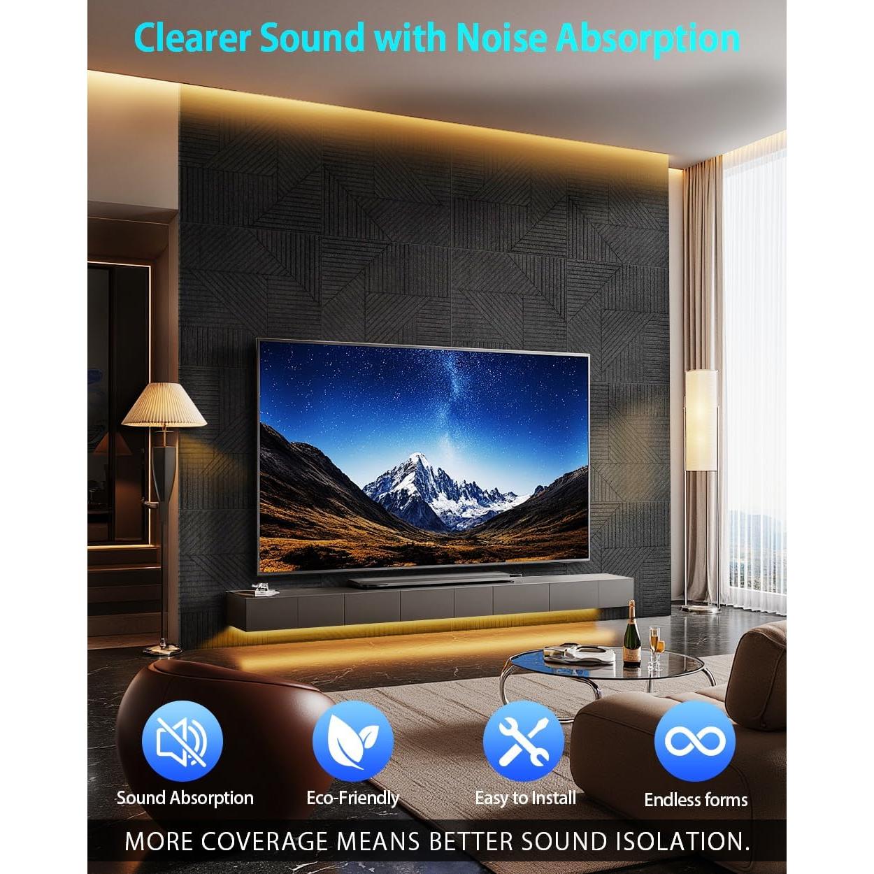 Paquete de 6 Paneles Acústicos Autoadhesivos 60x60 cm Negro