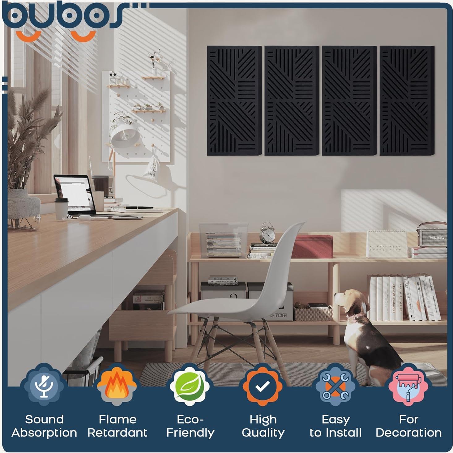 Paneles Acústicos Autoadhesivos BUBOS 4 Pack 60x30cm Negro