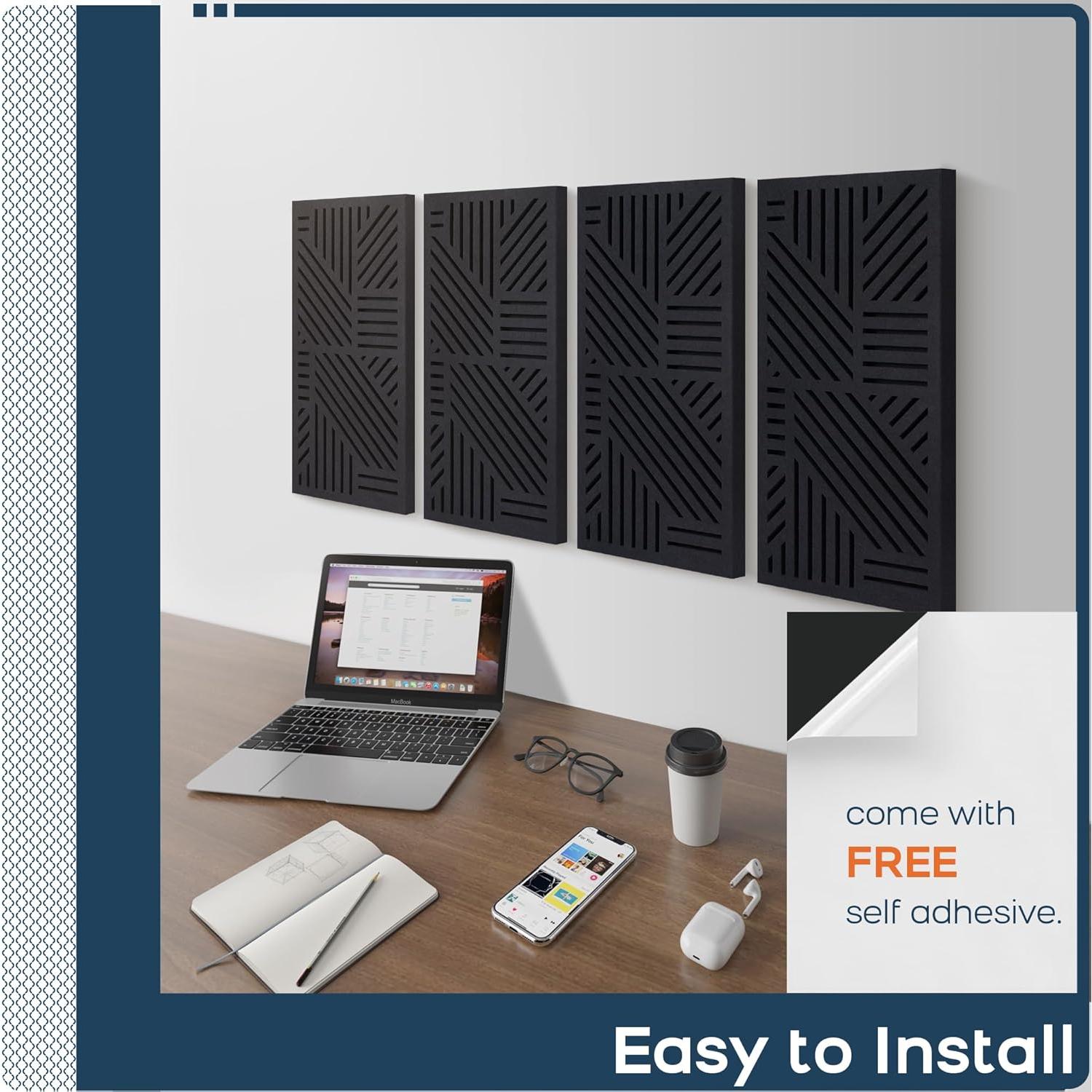 Paneles Acústicos Autoadhesivos BUBOS 4 Pack 60x30cm Negro