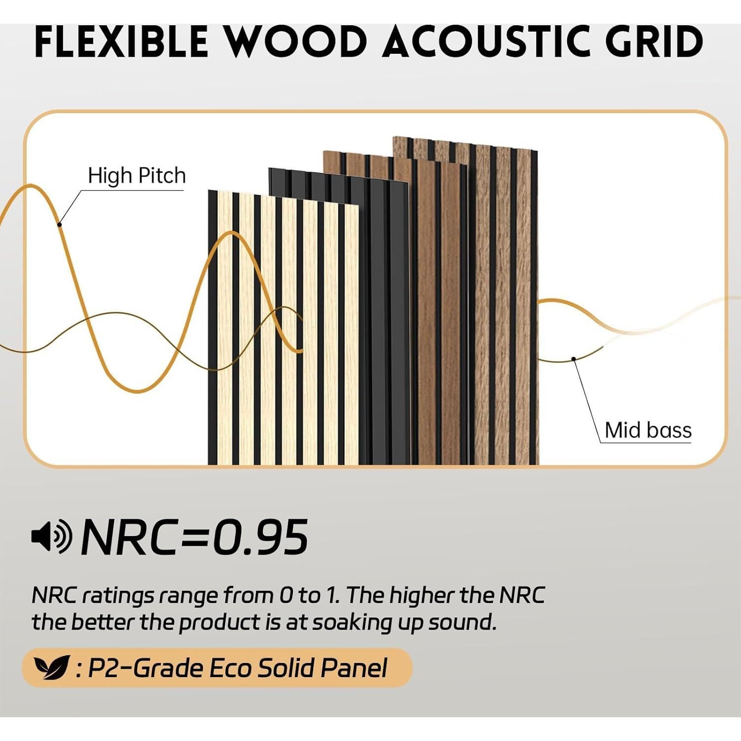 Paneles Acústicos de Madera RITOLLO 120x60 cm Nuez Natural - 4 PCS