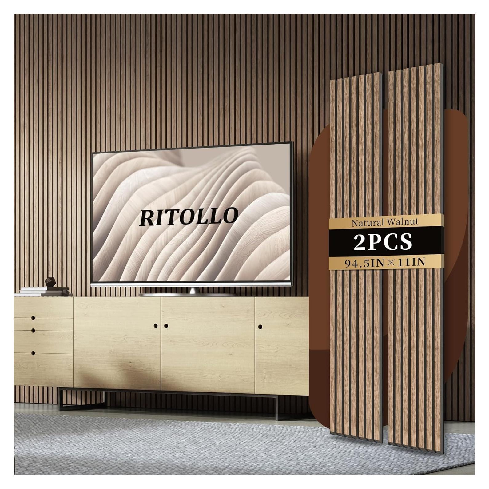 Paneles Acústicos de Madera RITOLLO 2 Piezas 240x28 cm Nogal