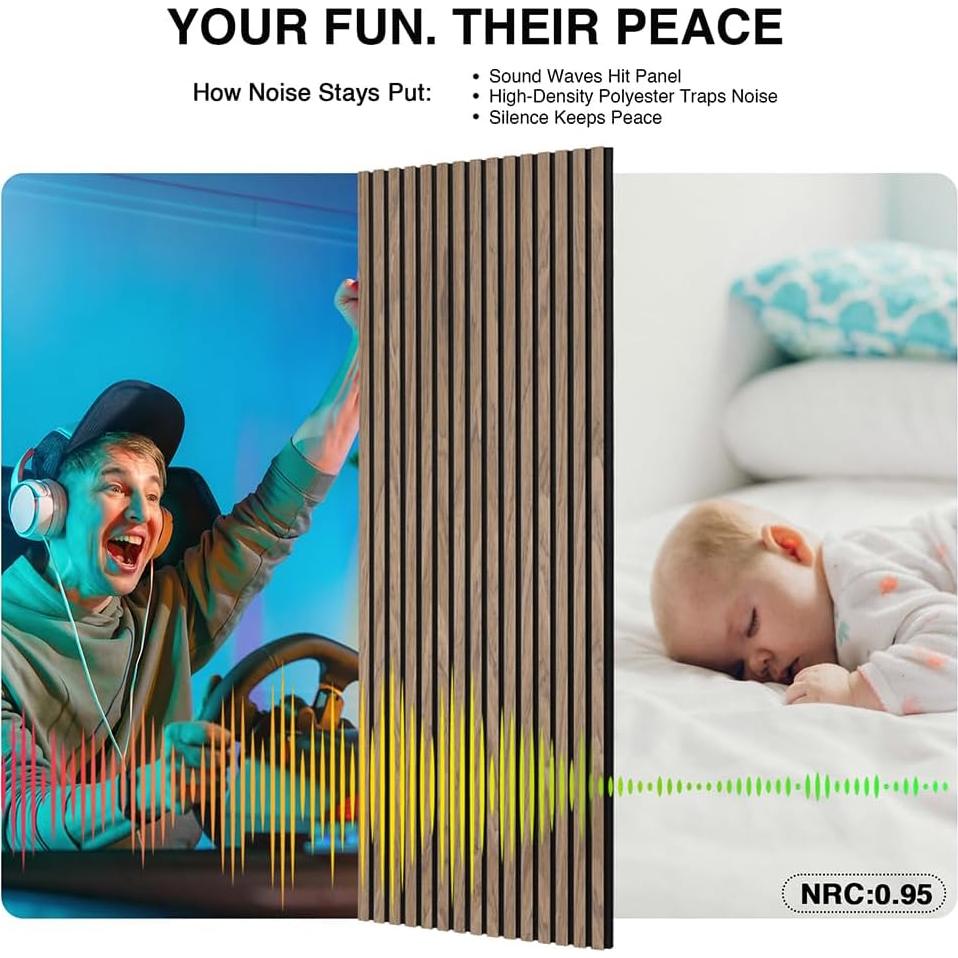 Paneles Acústicos de Madera Nogal - Paquete de 2, 120x60cm