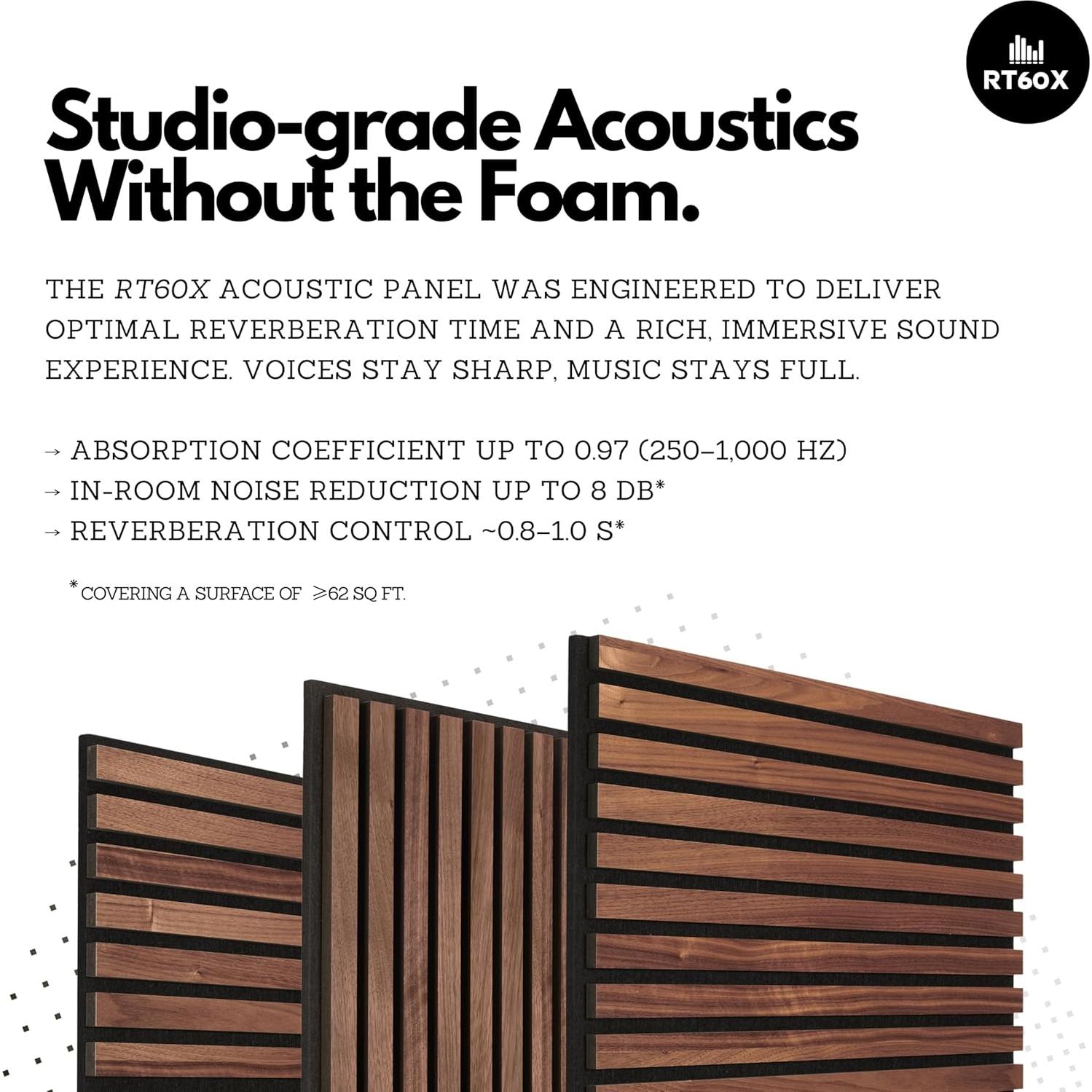 Paneles Acústicos de Madera Autoadhesivos RT60X - 4 Piezas 61x61cm