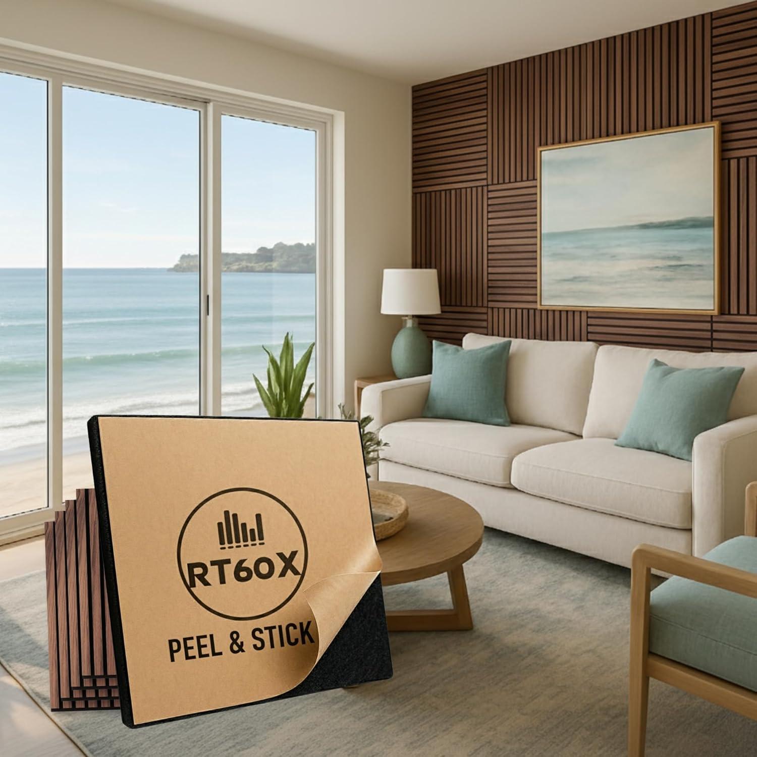 Paneles Acústicos de Madera Autoadhesivos RT60X - 4 Piezas 61x61cm