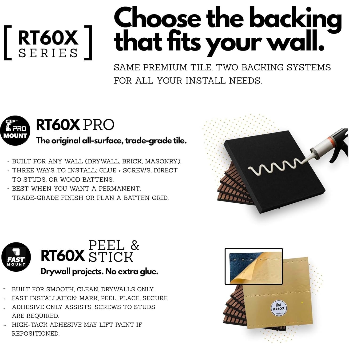 Paneles Acústicos de Madera Autoadhesivos RT60X - 4 Piezas 61x61cm