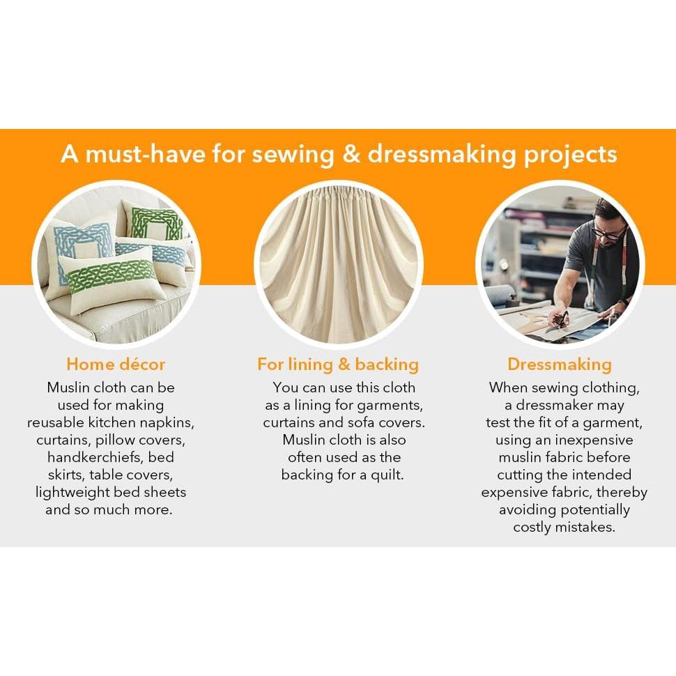 Tela de Muselina 100% Algodón AK Trading 10 Yardas Natural