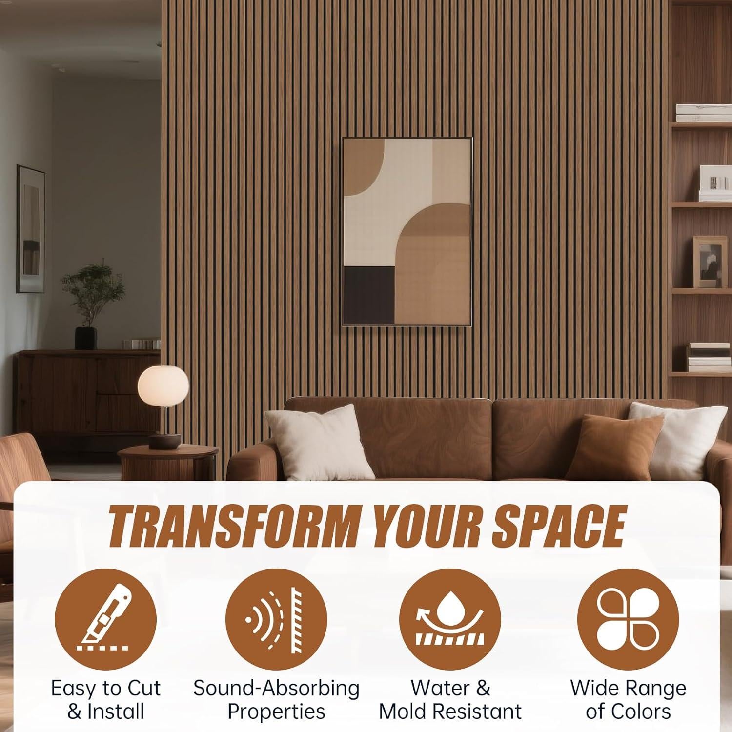 Paquete de 4 Paneles Acústicos de Madera Nogal 240x28 cm