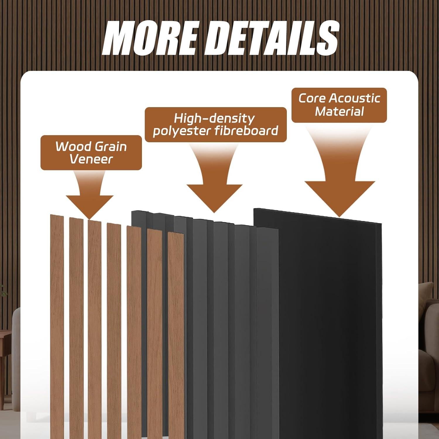 Paquete de 4 Paneles Acústicos de Madera Nogal 240x28 cm