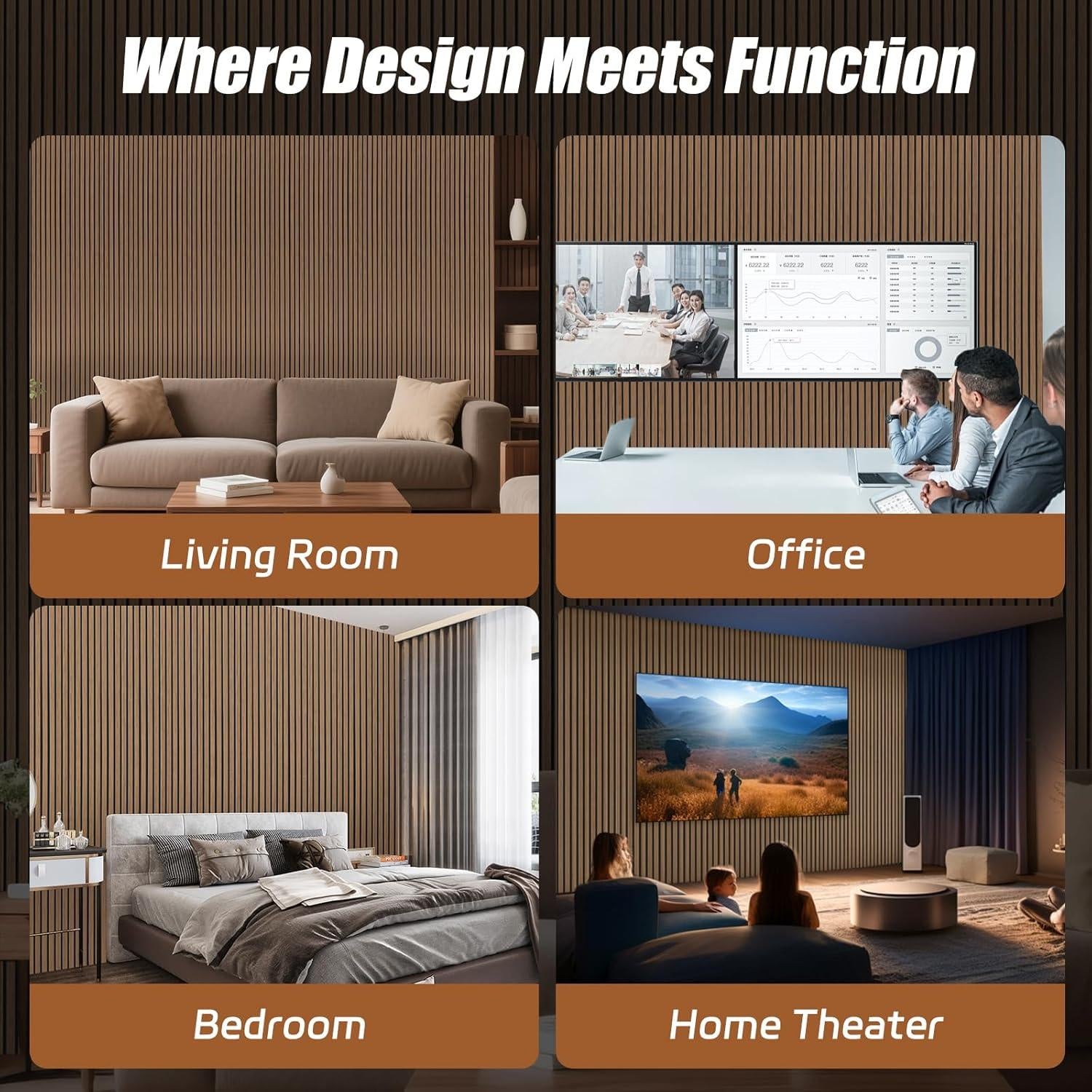 Paquete de 4 Paneles Acústicos de Madera Nogal 240x28 cm