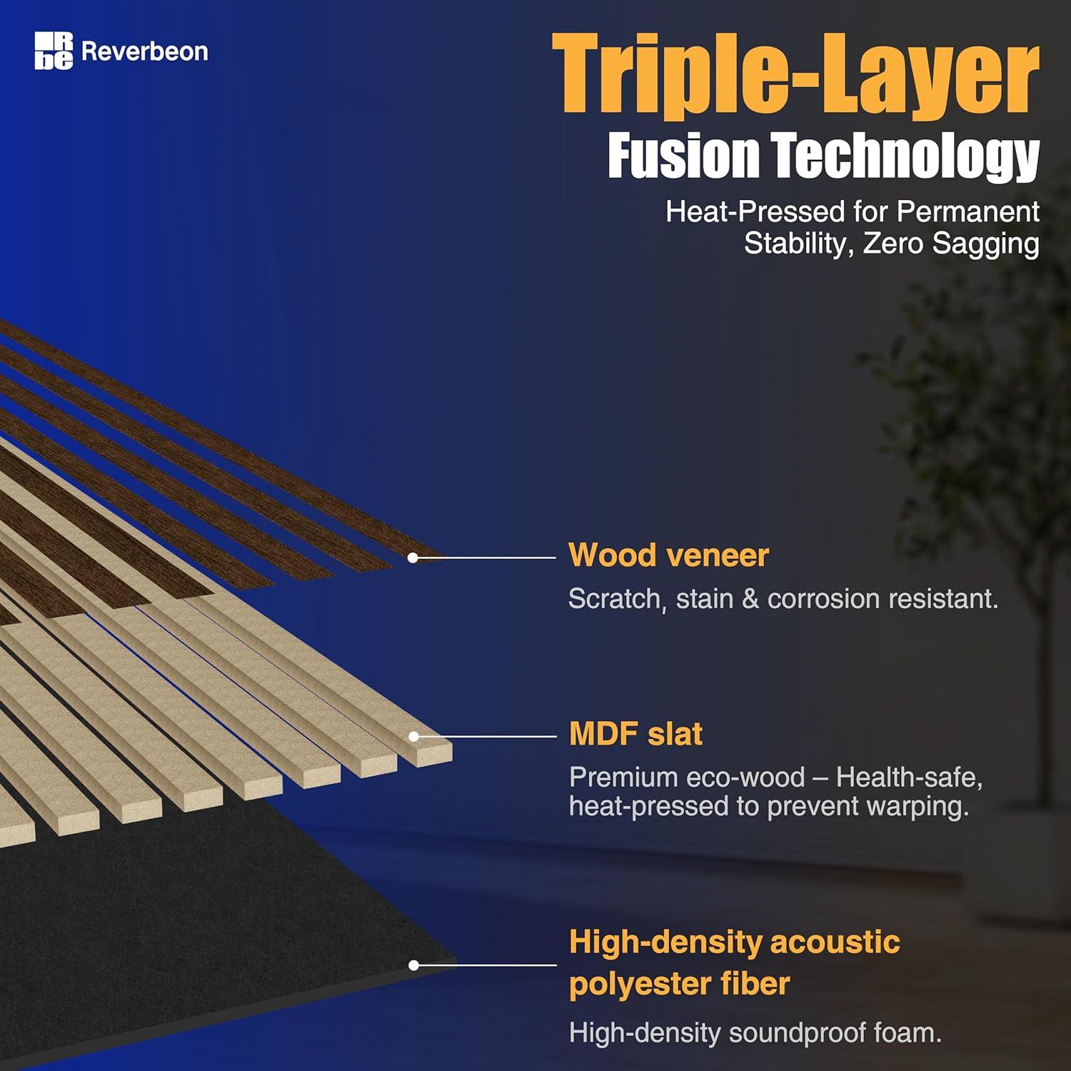 Paneles Acústicos de Madera Reverbeon 4 Piezas 120x32.5 cm