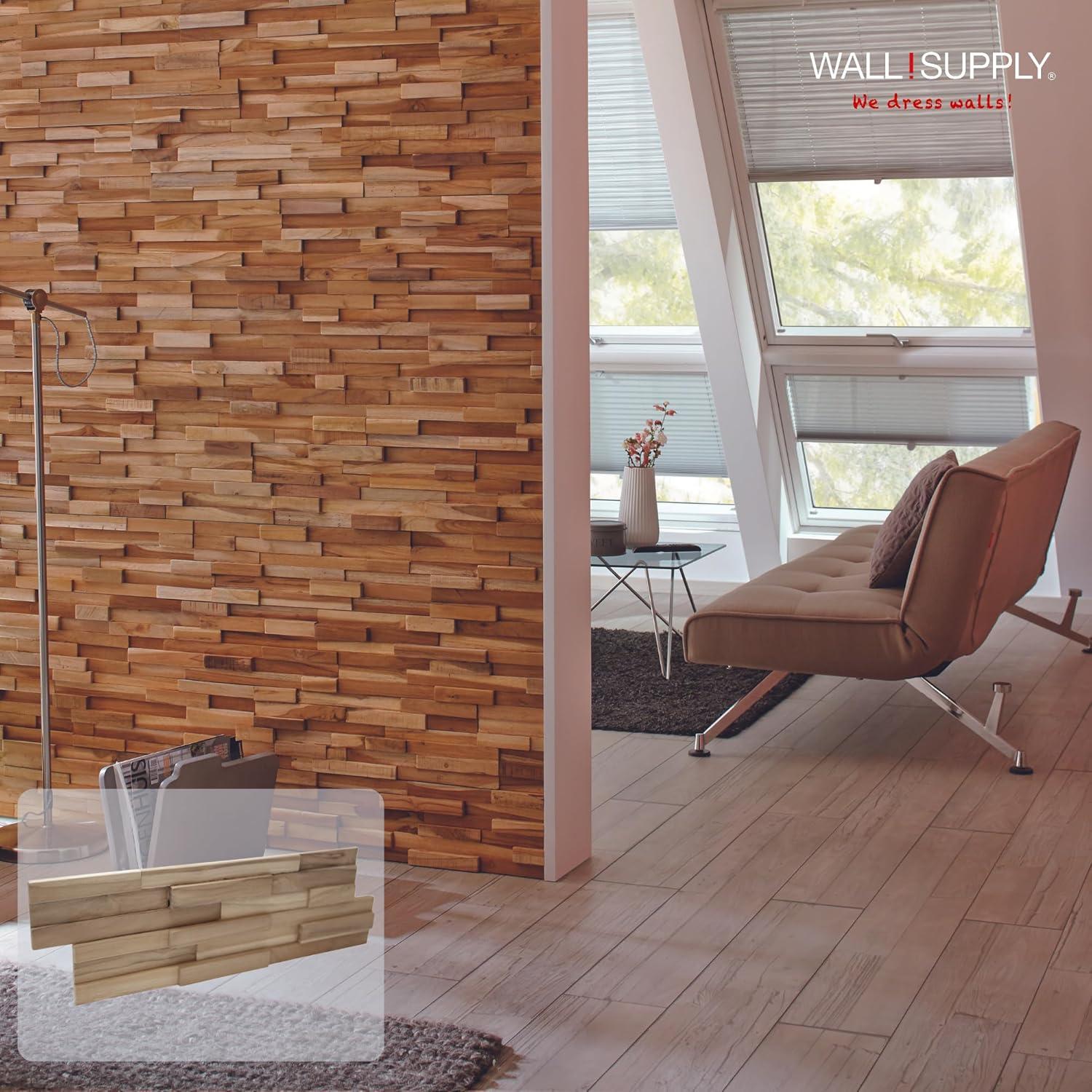 Paneles de Pared 3D Wall!Supply - Madera de Teca Recuperada - Paquete de 10