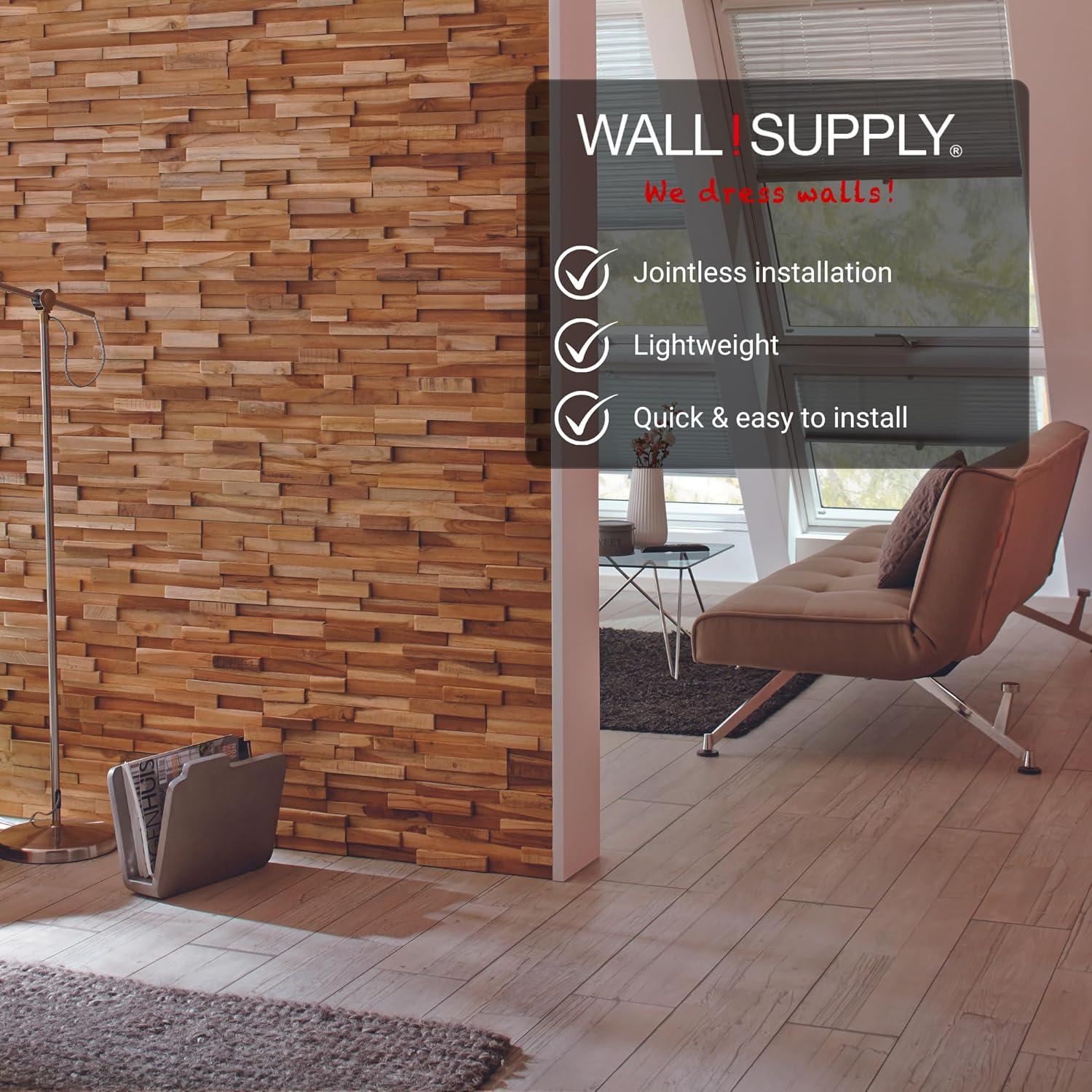Paneles de Pared 3D Wall!Supply - Madera de Teca Recuperada - Paquete de 10