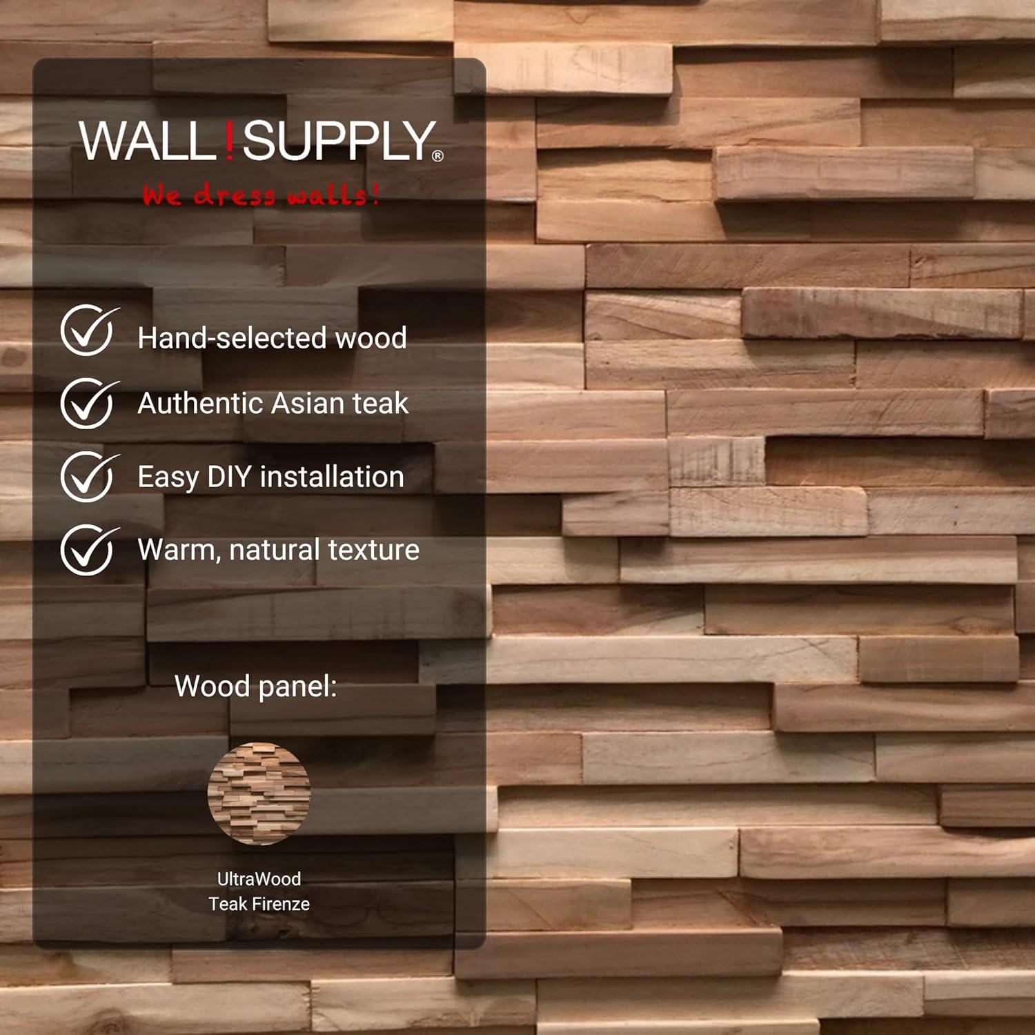 Paneles de Pared 3D Wall!Supply - Madera de Teca Recuperada - Paquete de 10
