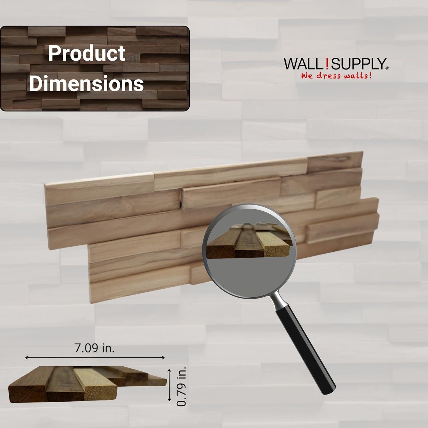 Paneles de Pared 3D Wall!Supply - Madera de Teca Recuperada - Paquete de 10