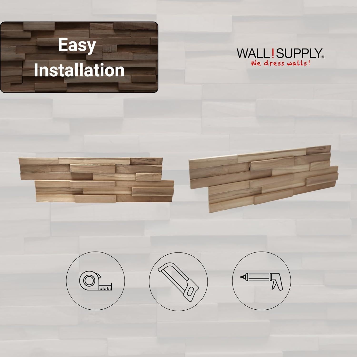 Paneles de Pared 3D Wall!Supply - Madera de Teca Recuperada - Paquete de 10