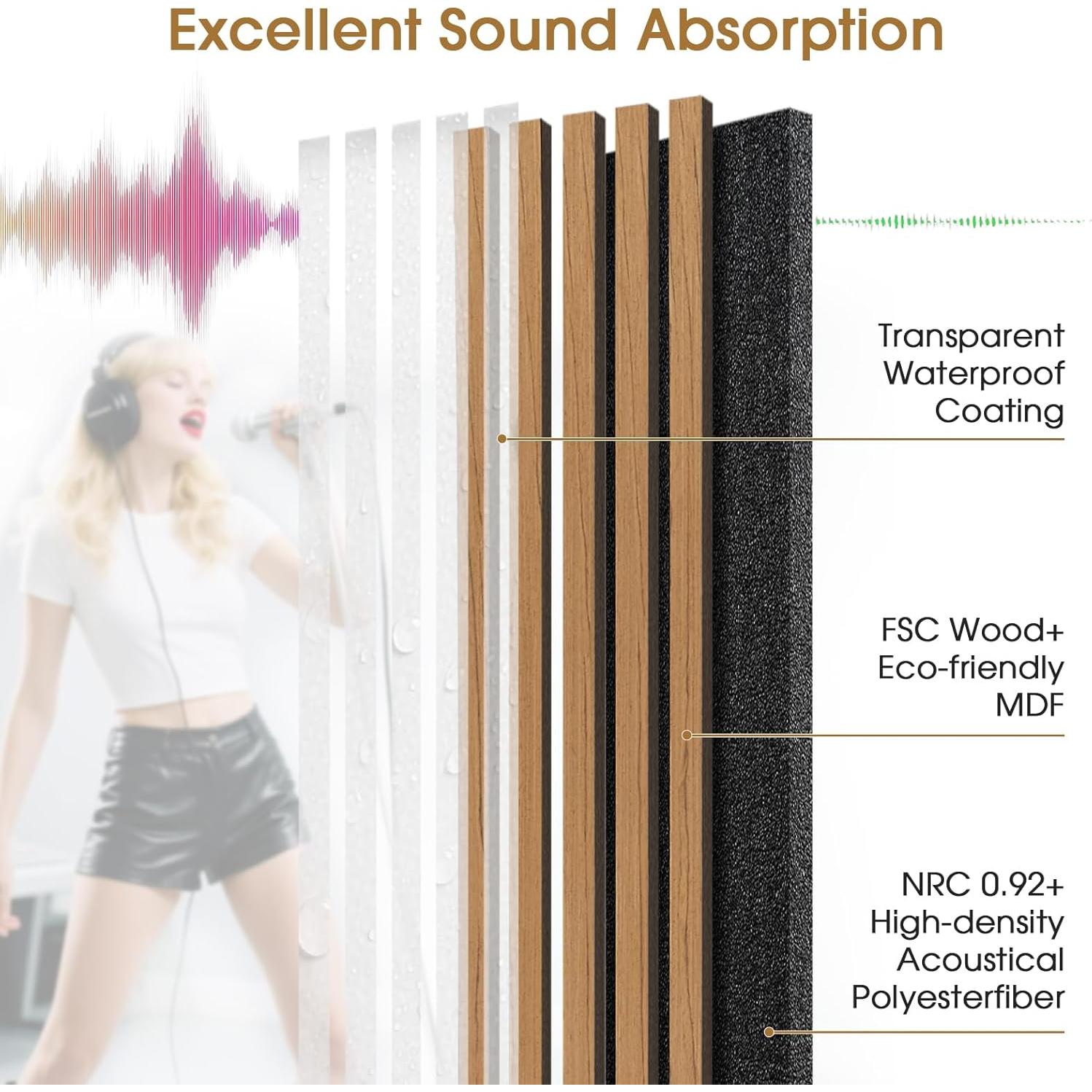Paneles Acústicos de Madera Teca 4 Piezas 240x20 cm LarWorks