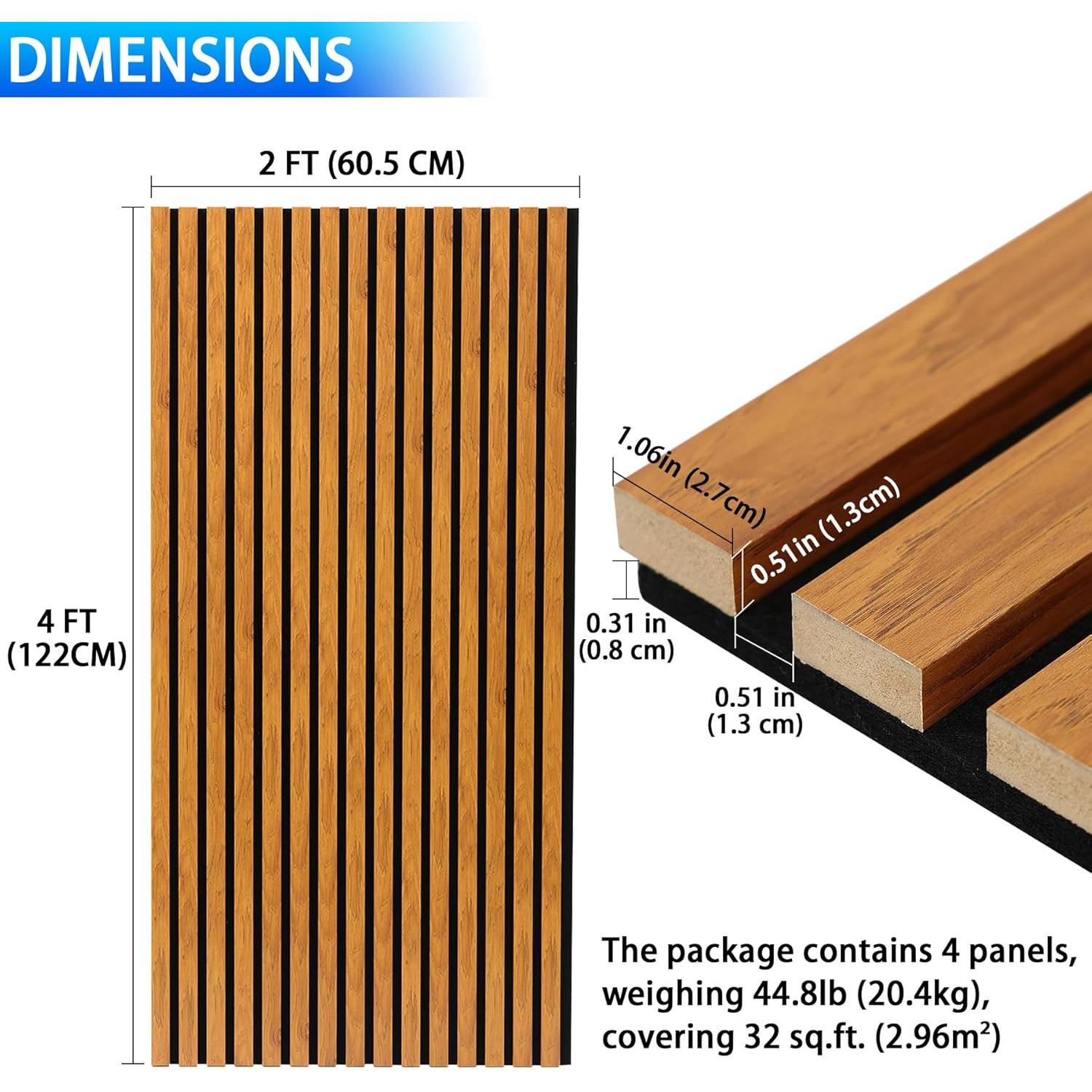 Paneles Acústicos de Pared Taaizau 4 Piezas Nuez Natural 121.9x61 cm