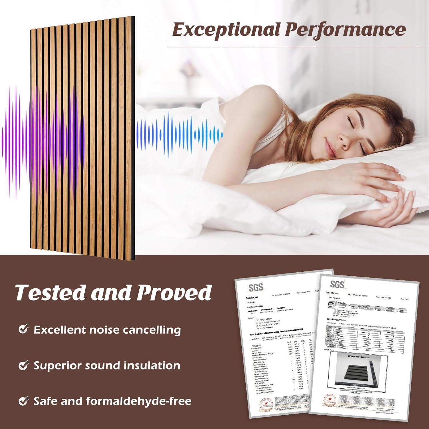 Paneles Acústicos de Madera QUEENLINK 2 Piezas 118x60.5cm Roble