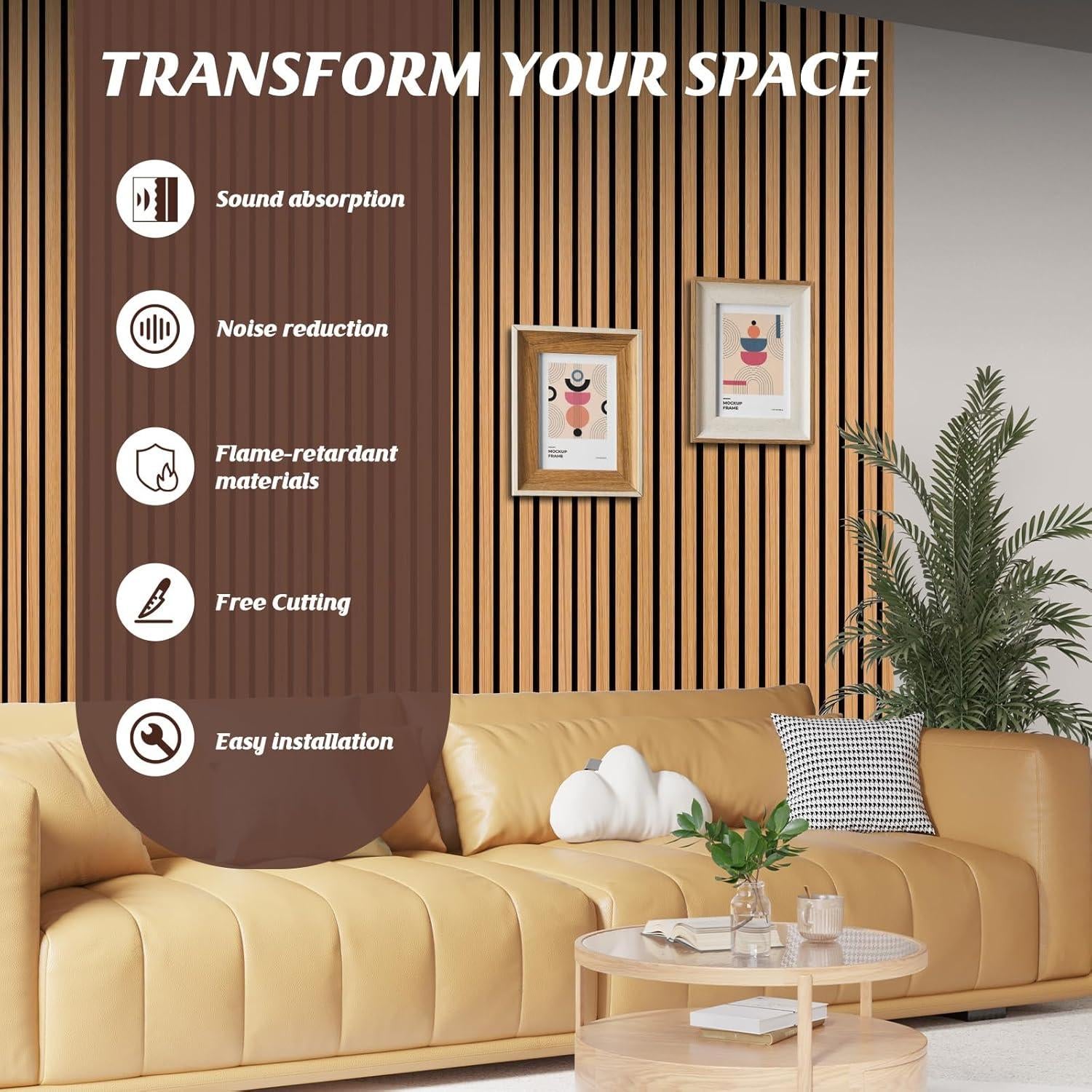 Paneles Acústicos de Madera QUEENLINK 2 Piezas 118x60.5cm Roble