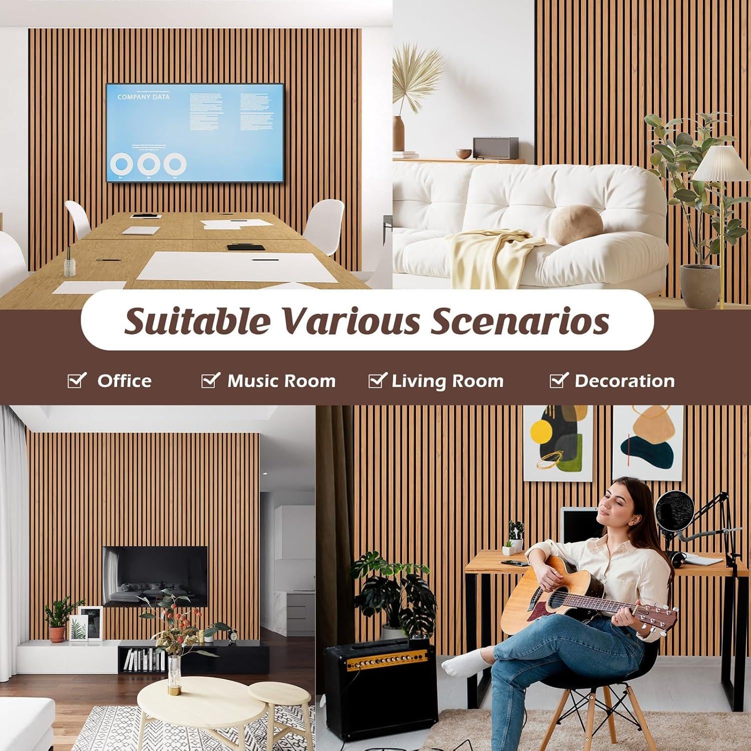 Paneles Acústicos de Madera QUEENLINK 2 Piezas 118x60.5cm Roble