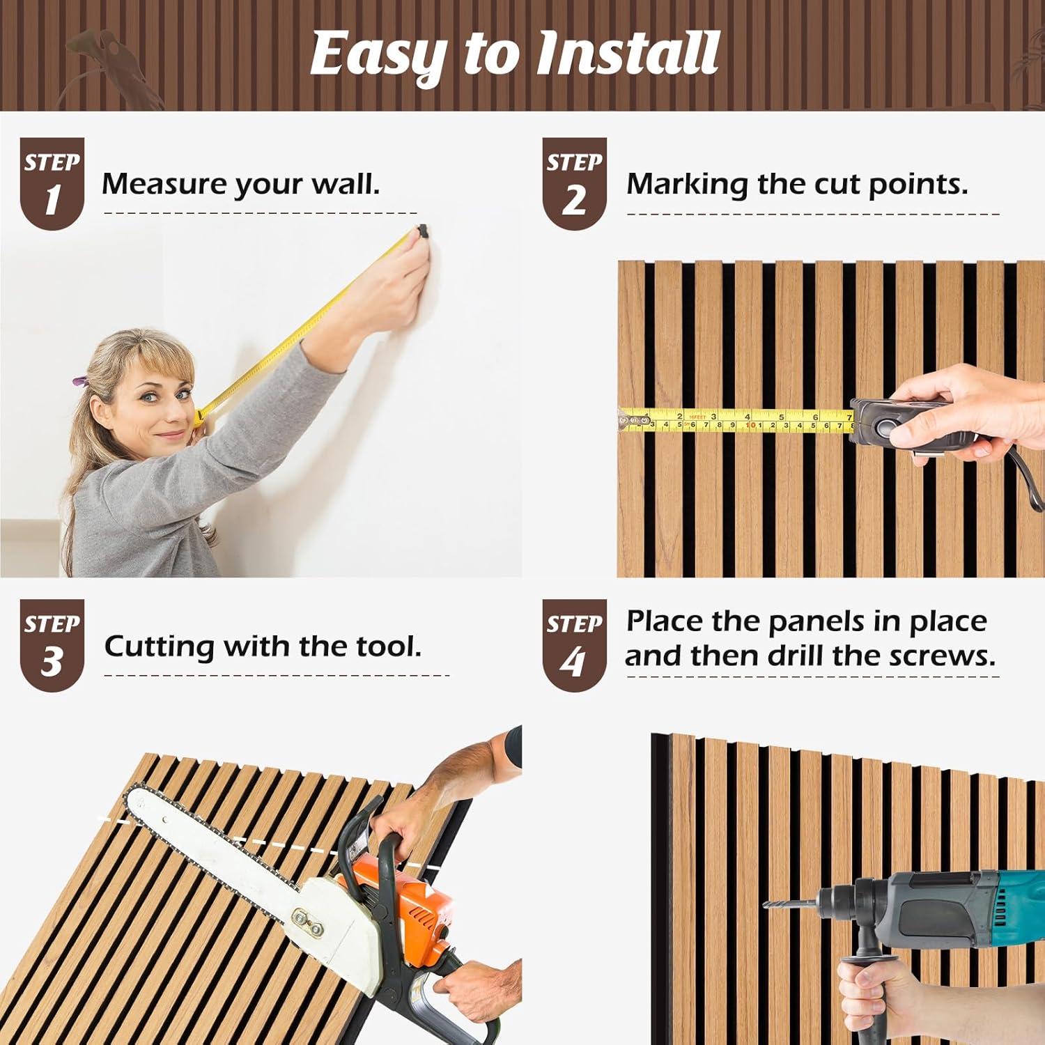 Paneles Acústicos de Madera QUEENLINK 2 Piezas 118x60.5cm Roble