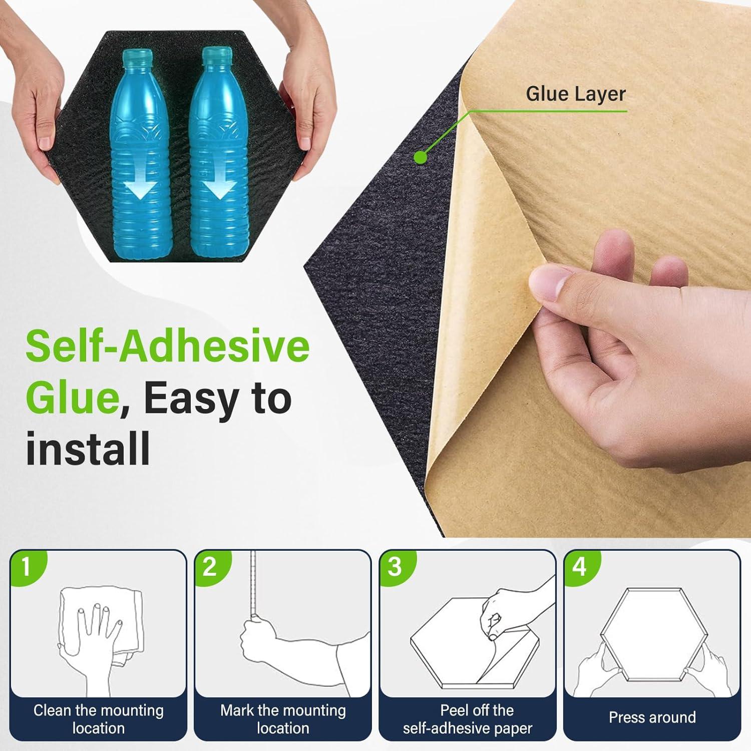 Paquete de 12 Paneles Acústicos Hexagonales Negros 20x20cm