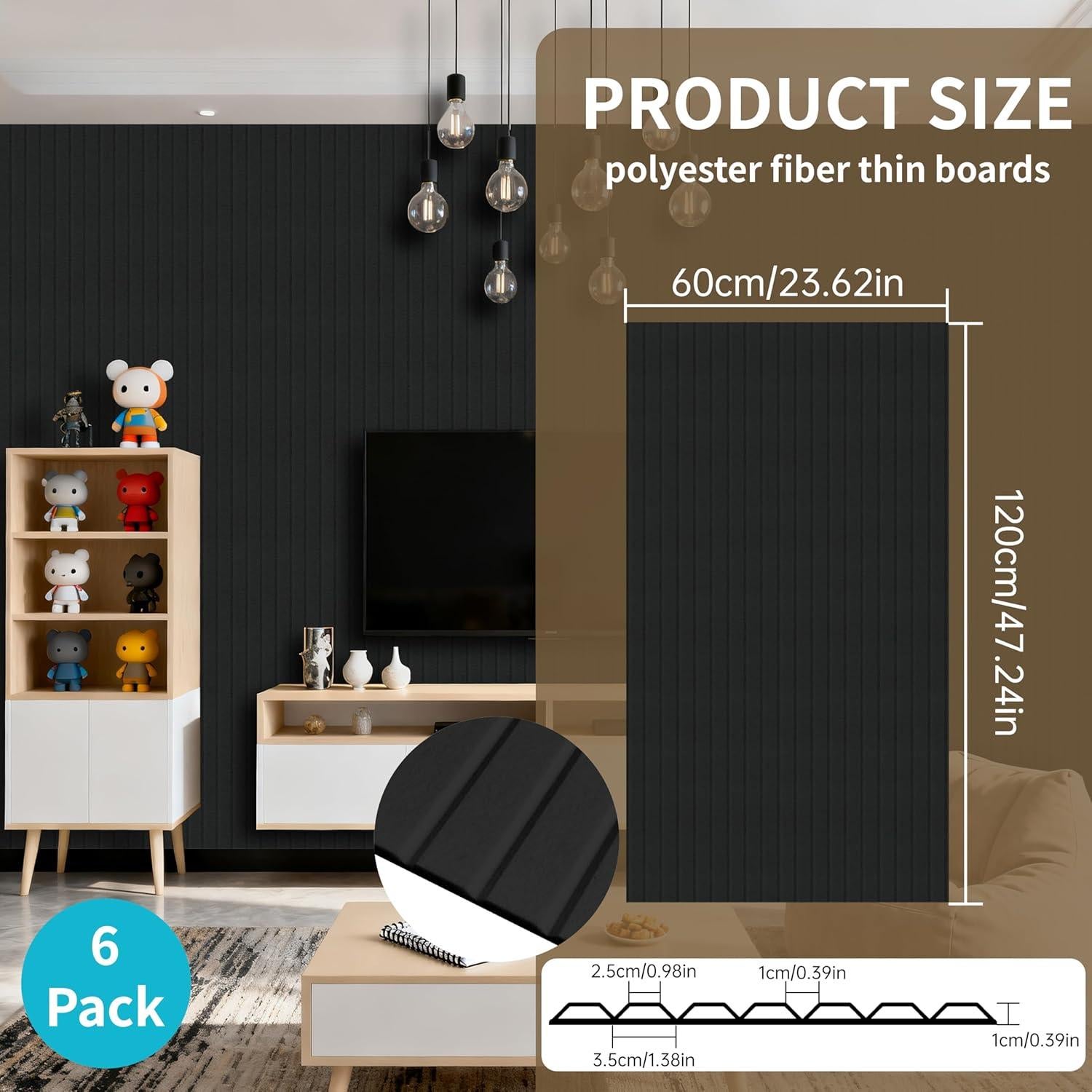 Paquete de 6 Paneles Acústicos 120x60 cm Aislantes Negro