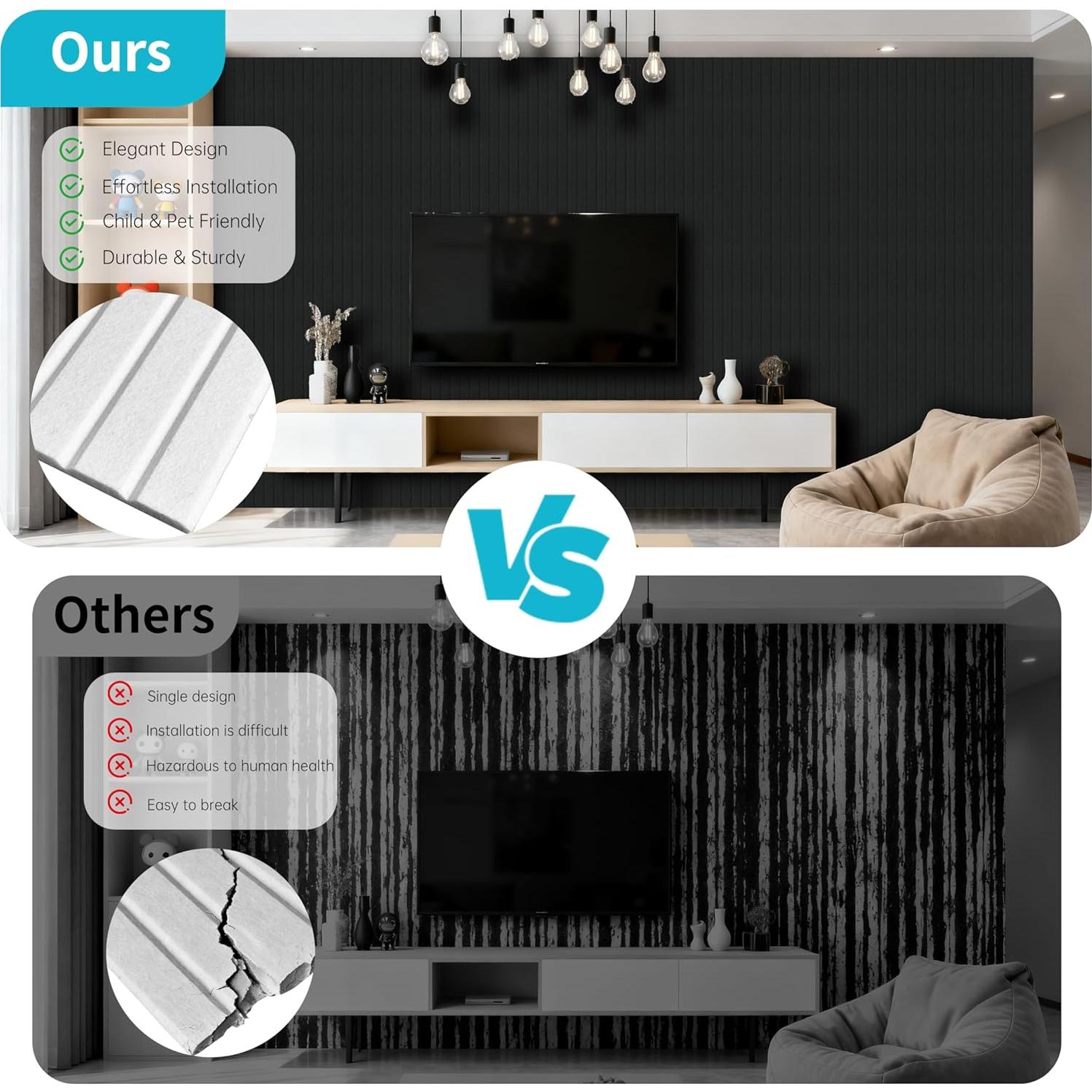 Paquete de 6 Paneles Acústicos 120x60 cm Aislantes Negro