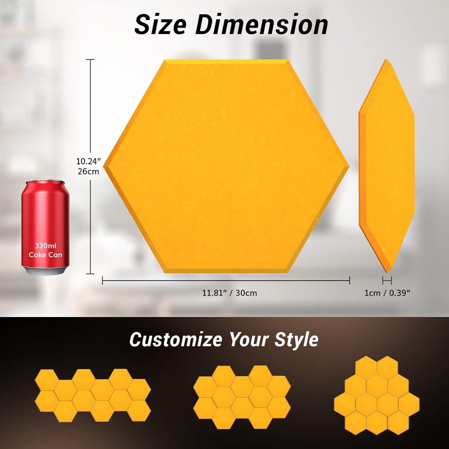 Paquete de 12 Paneles Acústicos Hexagonales TONOR Amarillo