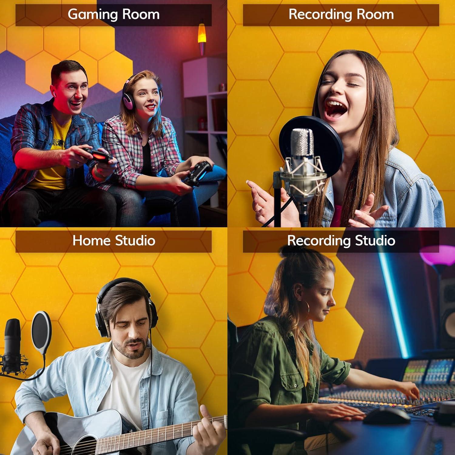 Paquete de 12 Paneles Acústicos Hexagonales TONOR Amarillo