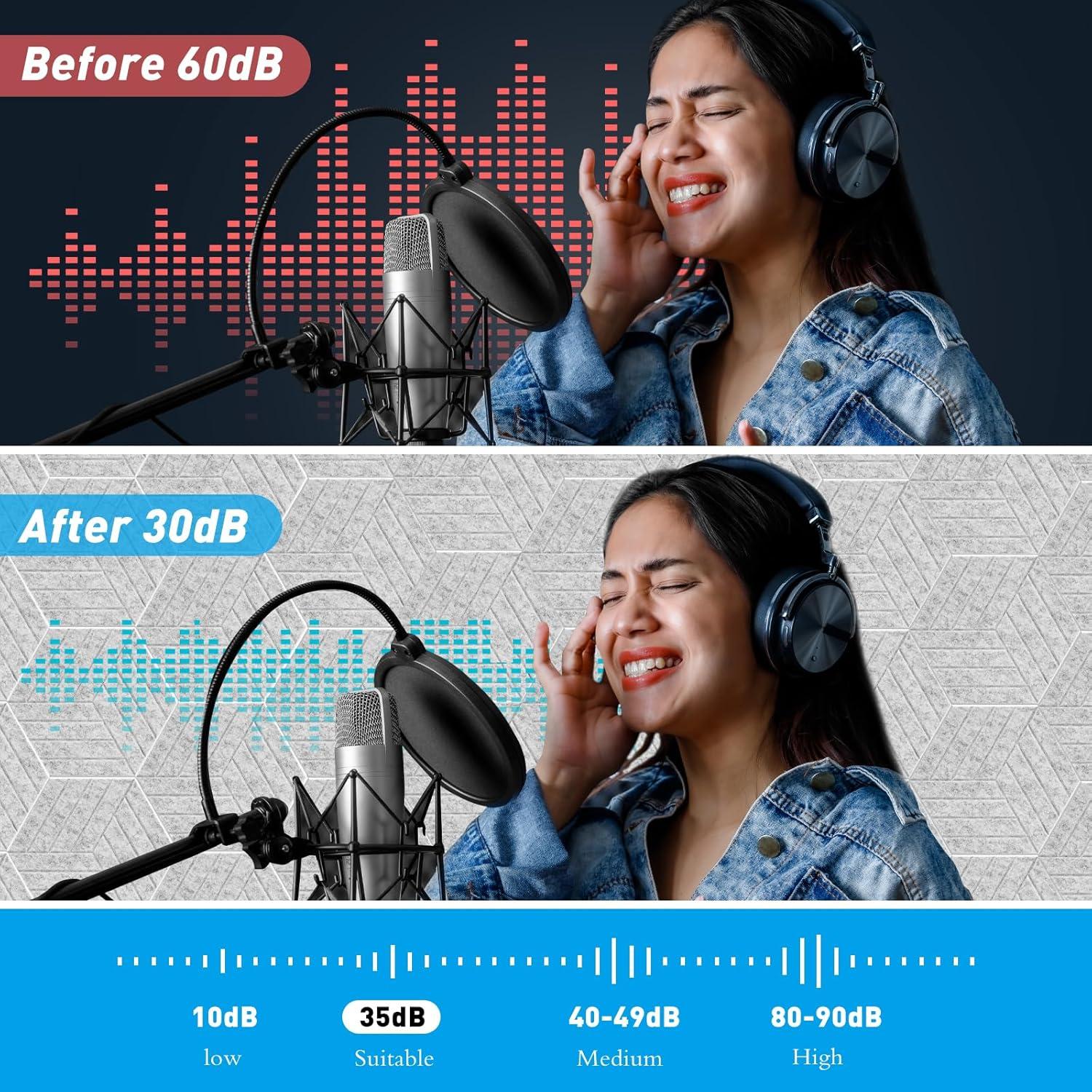 Paneles Acústicos Hexagonales Podazz 12 Piezas 30.48x25.4 cm