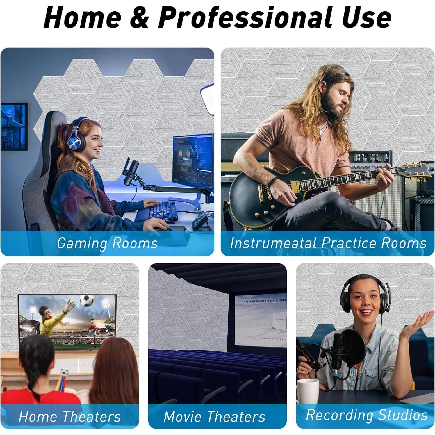 Paneles Acústicos Hexagonales Podazz 12 Piezas 30.48x25.4 cm