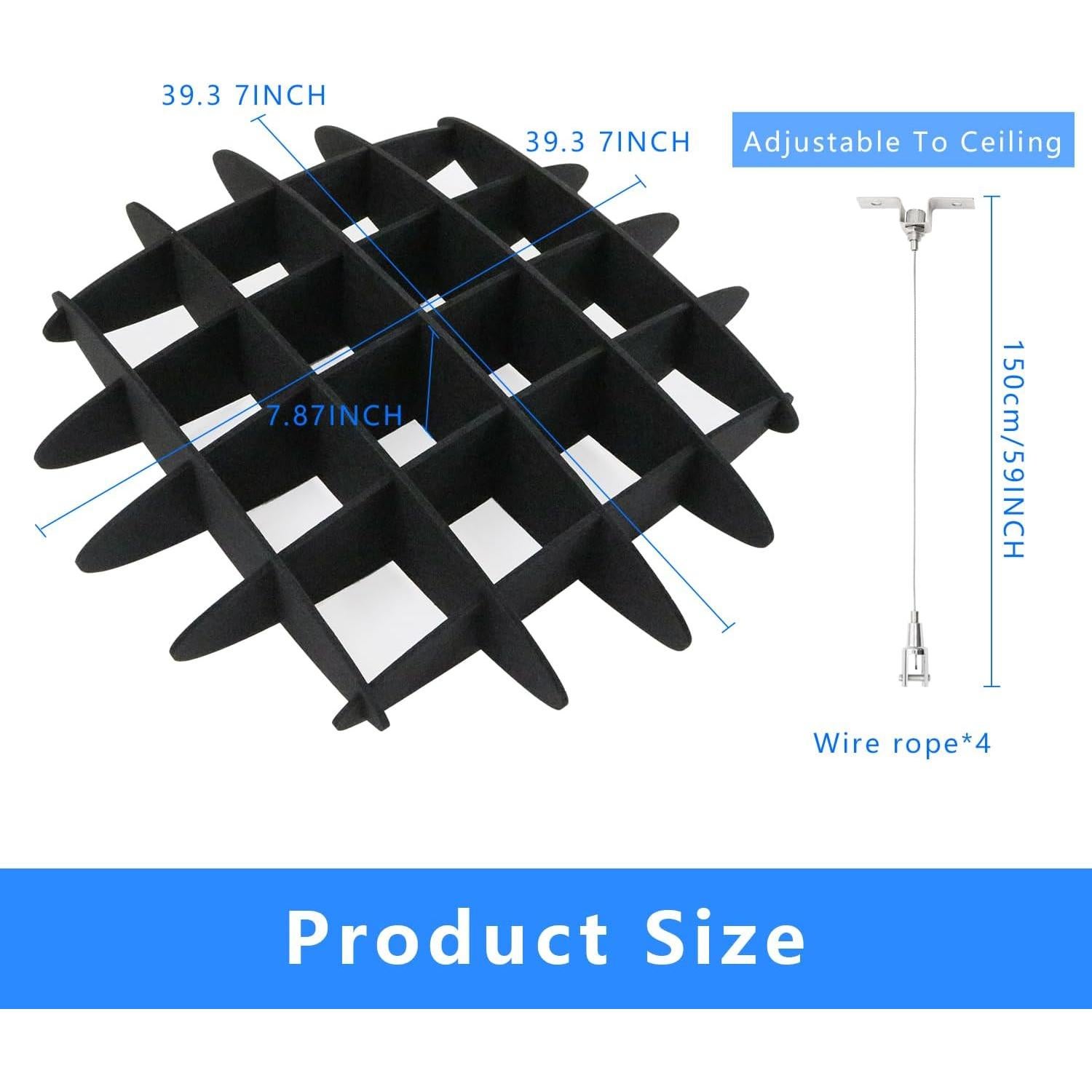 Panel Acústico Colgante POOMEL Waffle Negro 1.96m