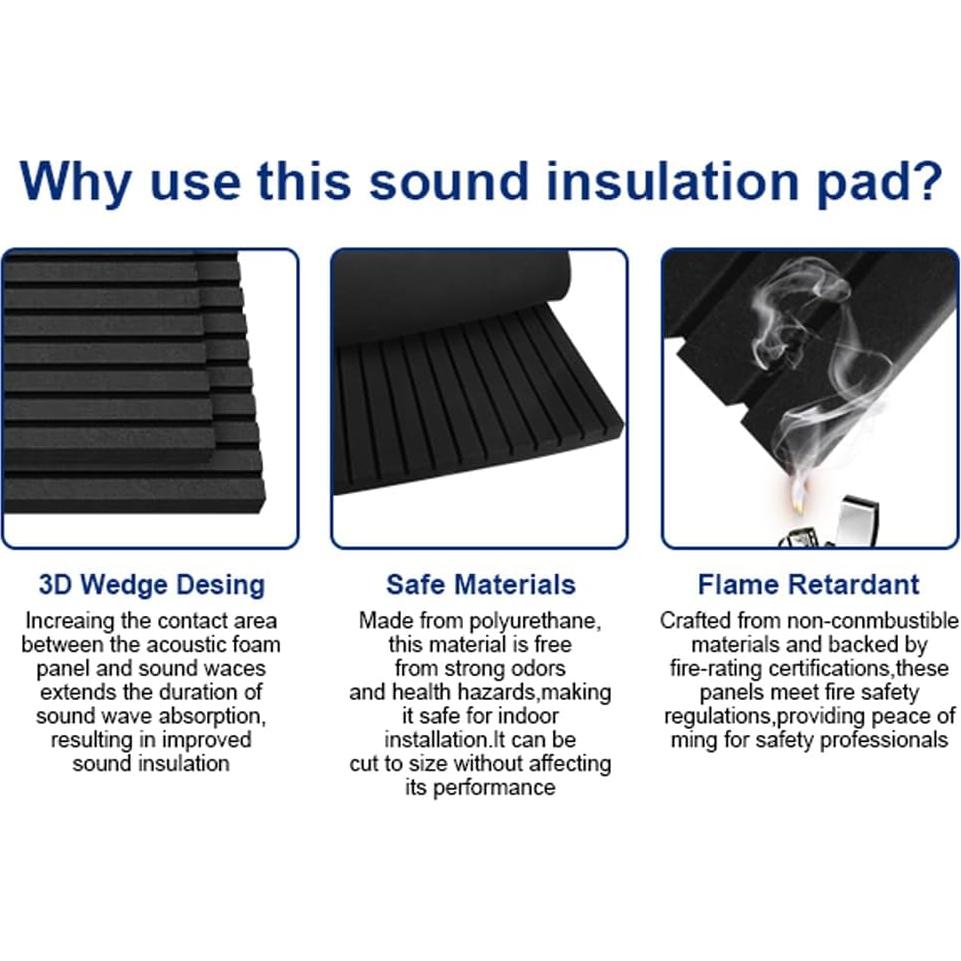 Paneles de Espuma Acústica Aislantes 4 Piezas 121.9x60.9cm Negro