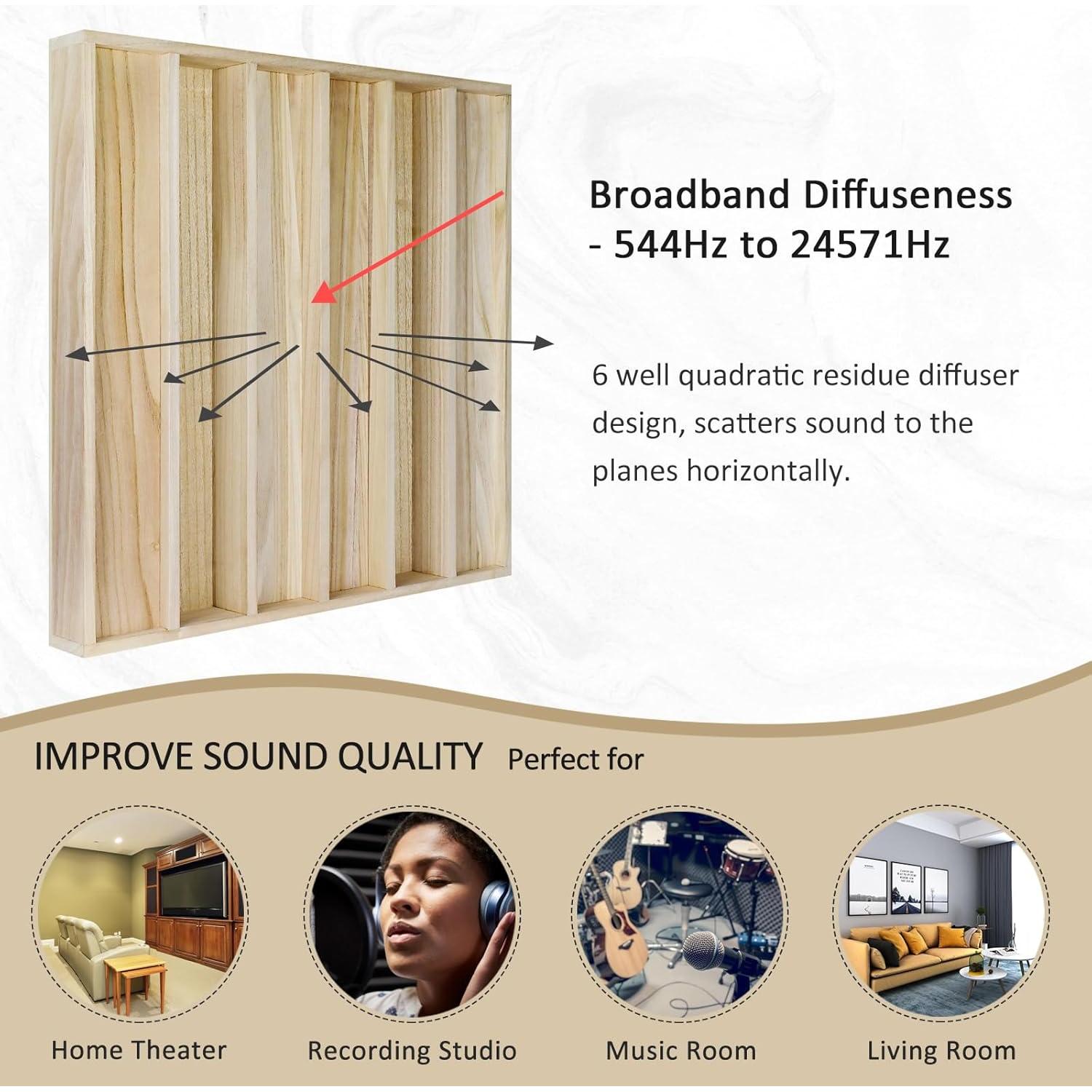 Difusor de Sonido BXI de Madera 61x61 cm para Acústica