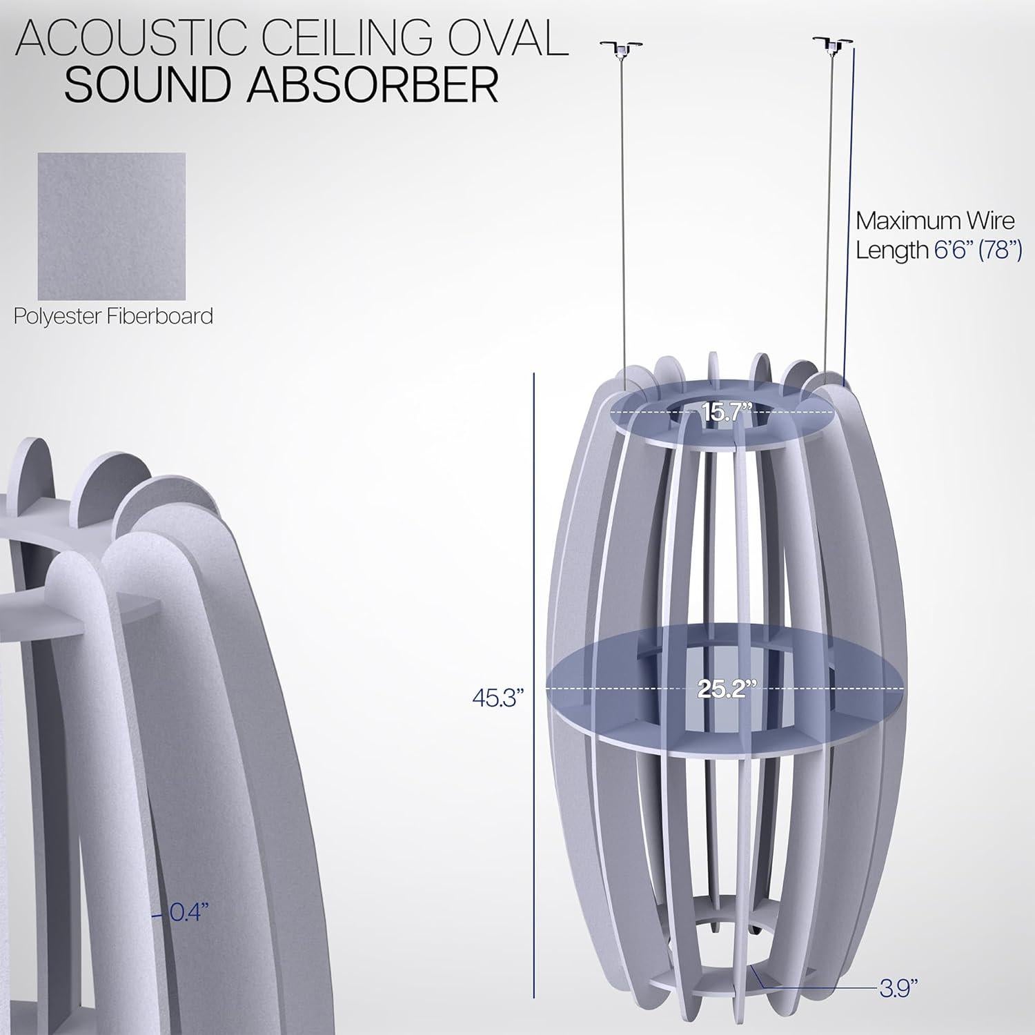 Absorbente Acústico de Techo Ovalado VIVO PP-CW03G Gris Claro