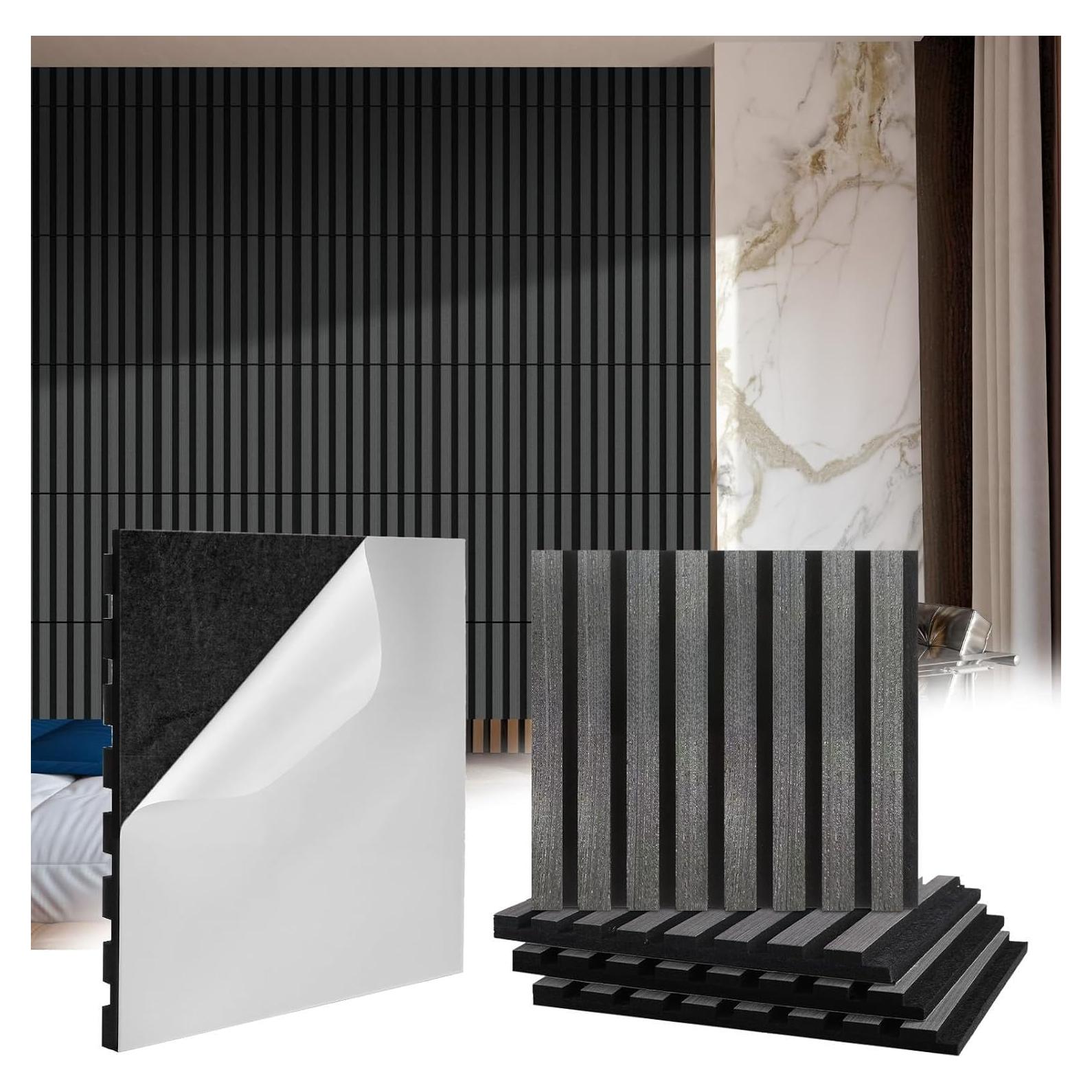 Paneles de Madera 3D Autoadhesivos Geelin 8 Pcs 32x30 cm Gris