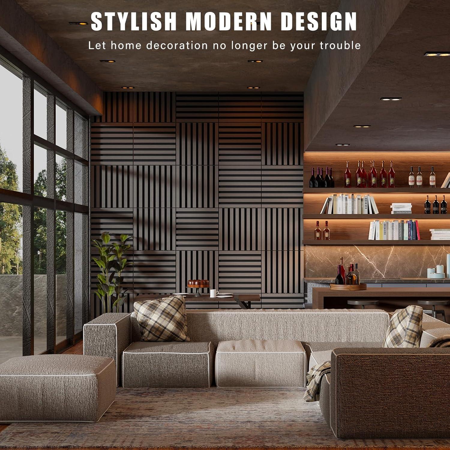 Paneles de Madera 3D Autoadhesivos Geelin 8 Pcs 32x30 cm Gris