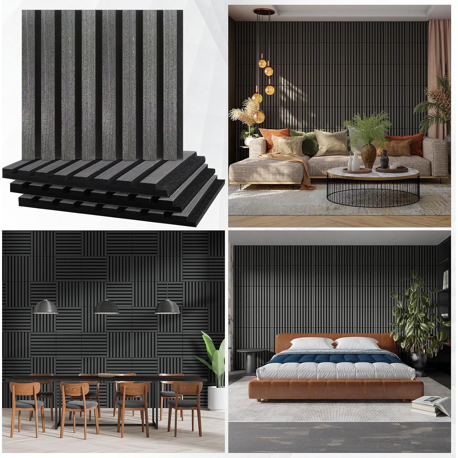 Paneles de Madera 3D Autoadhesivos Geelin 8 Pcs 32x30 cm Gris