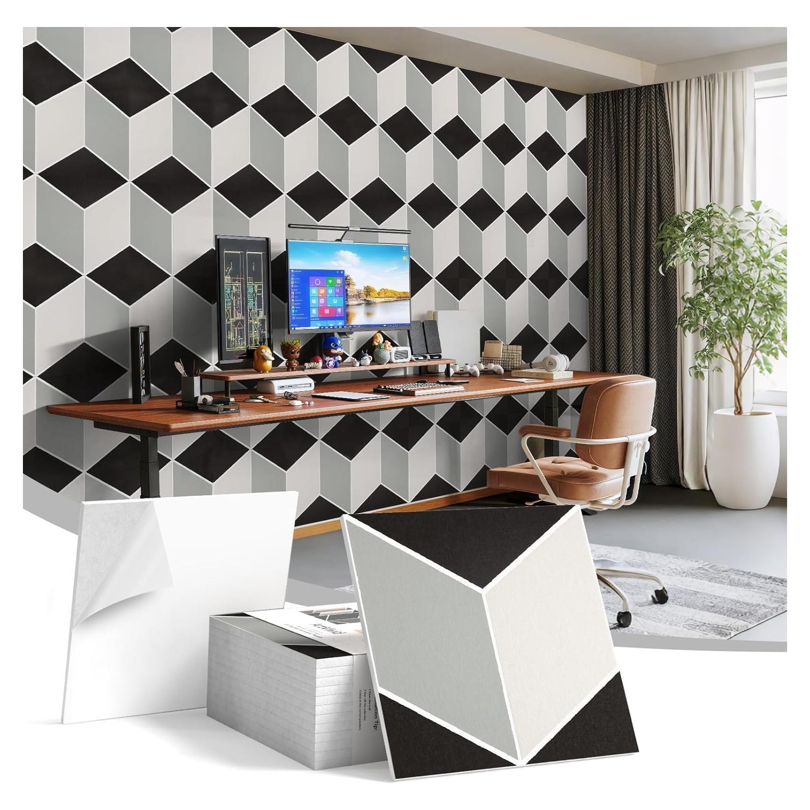 Paquete de 12 Paneles Acústicos Autoadhesivos 3D 30x30 cm Negro y Blanco