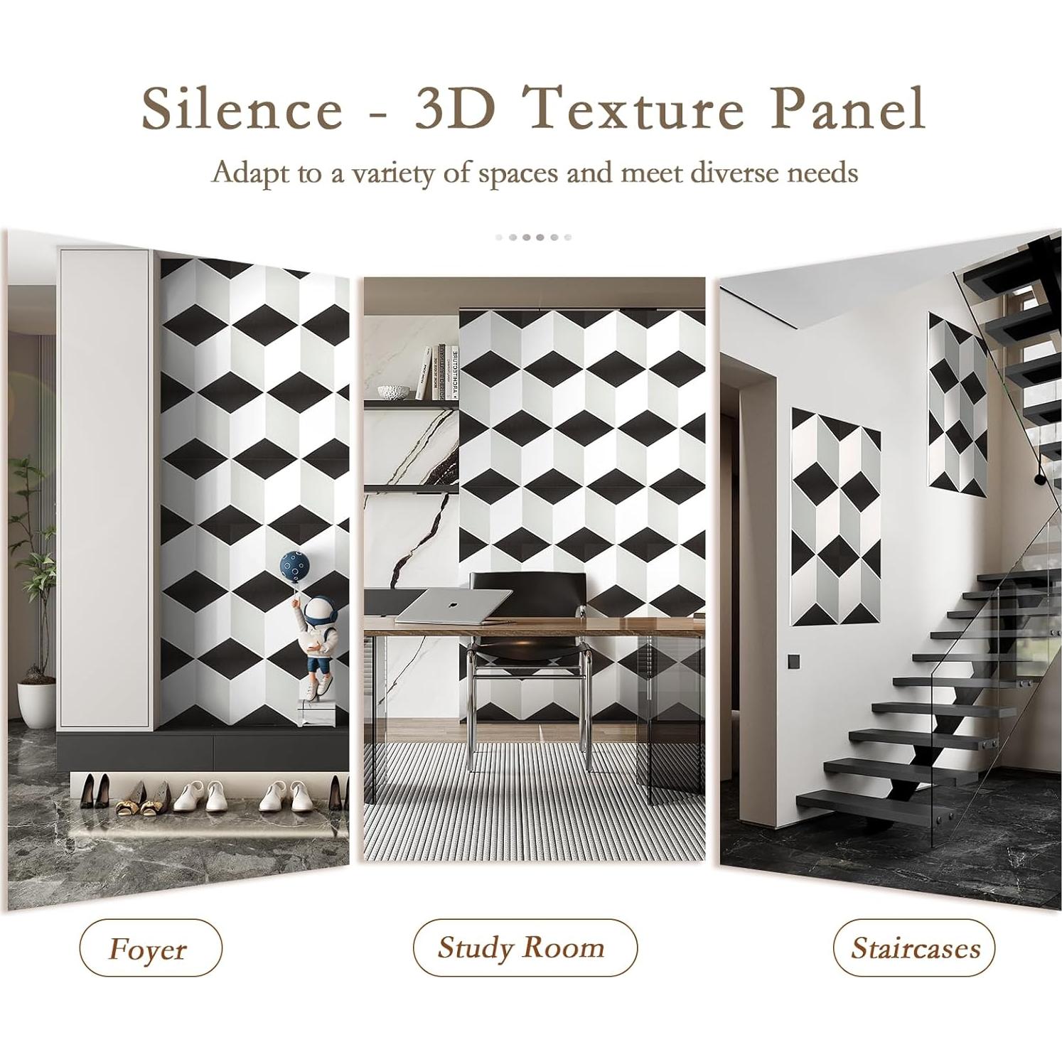 Paquete de 12 Paneles Acústicos Autoadhesivos 3D 30x30 cm Negro y Blanco