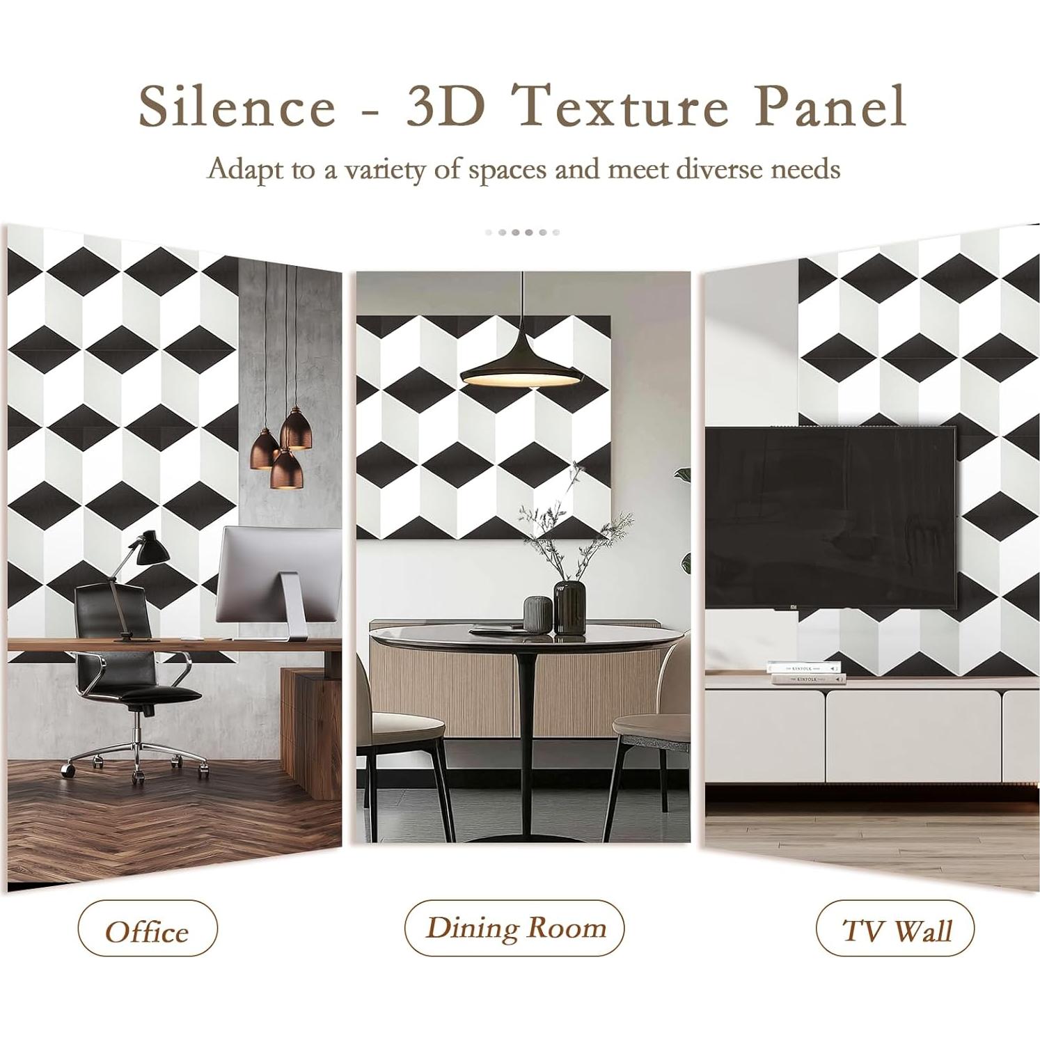 Paquete de 12 Paneles Acústicos Autoadhesivos 3D 30x30 cm Negro y Blanco