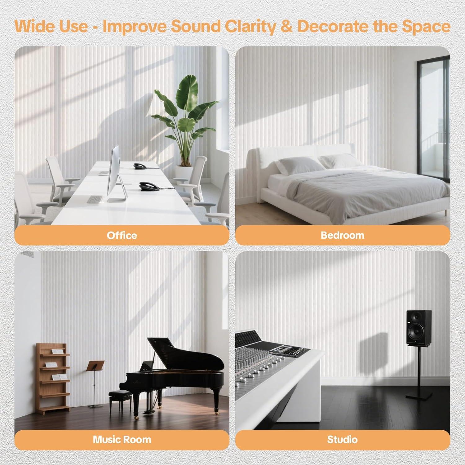 Paquete de 6 Paneles Acústicos 3D Wave Autoadhesivos 120x30cm