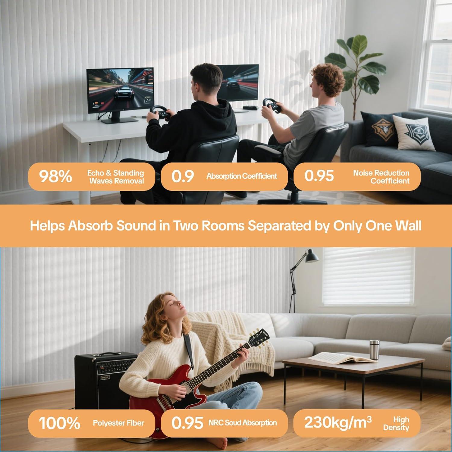 Paquete de 6 Paneles Acústicos 3D Wave Autoadhesivos 120x30cm