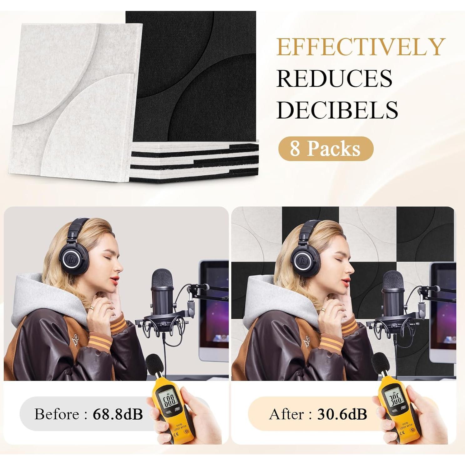 Paneles Acústicos Dollar Boss 8 Piezas 30.5x30.5cm Negro Beige