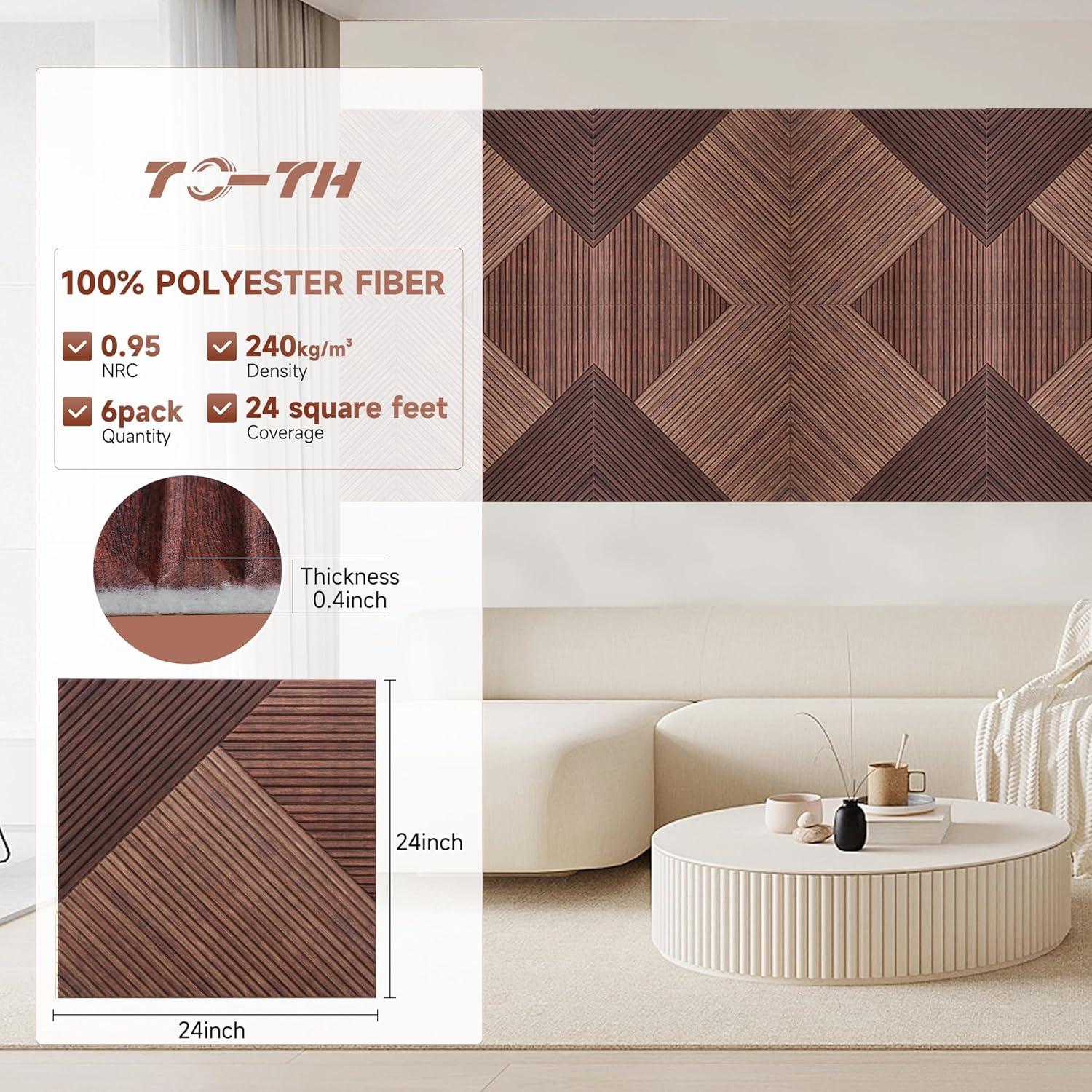 Paneles Acústicos TO-TH Sándalo Rojo 3D Autoadhesivos - 6 Pzas