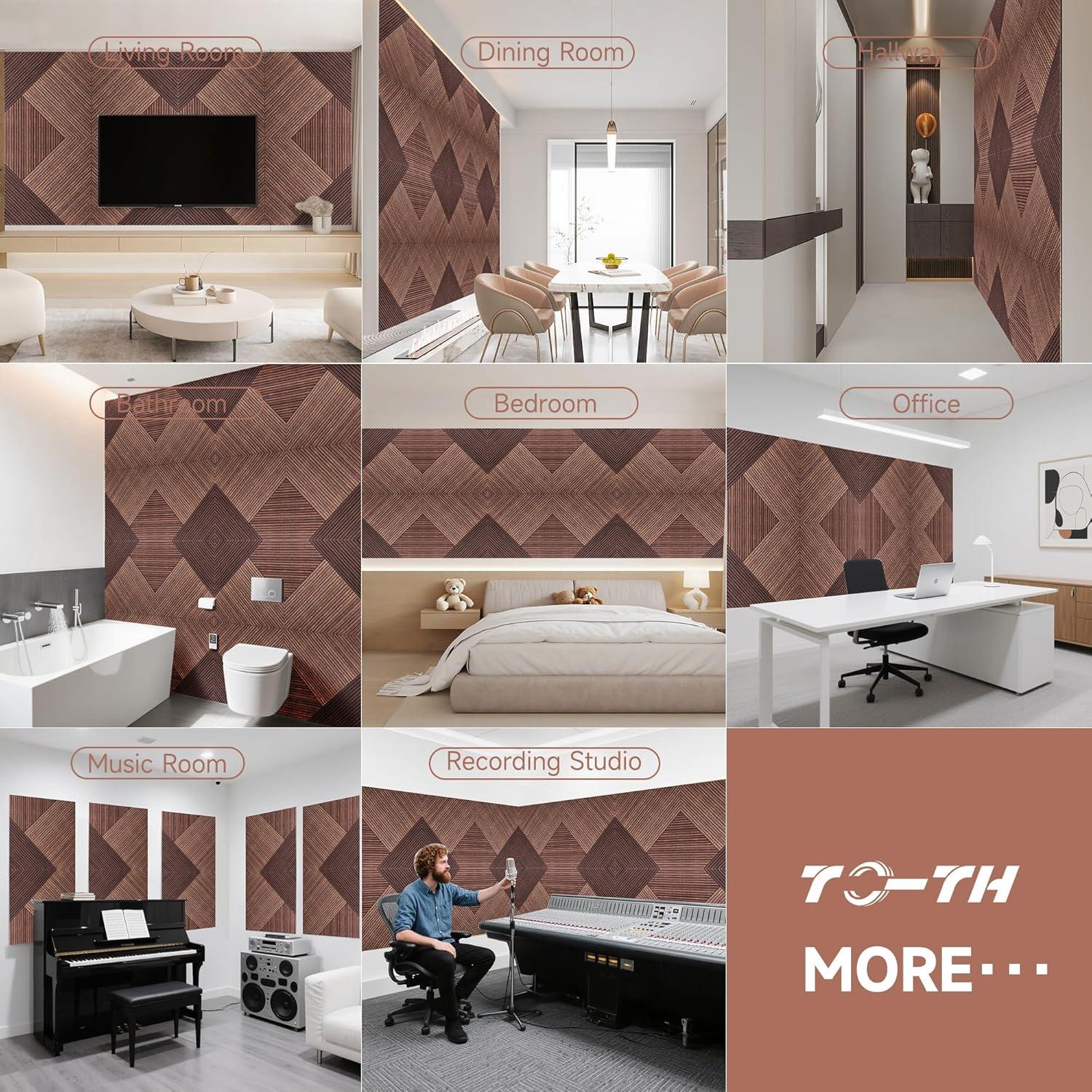 Paneles Acústicos TO-TH Sándalo Rojo 3D Autoadhesivos - 6 Pzas