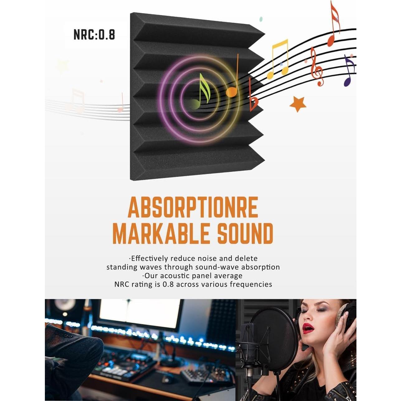 Paquete de 12 Paneles de Espuma Acústica 5cm x 30cm Aislantes Saiqiang