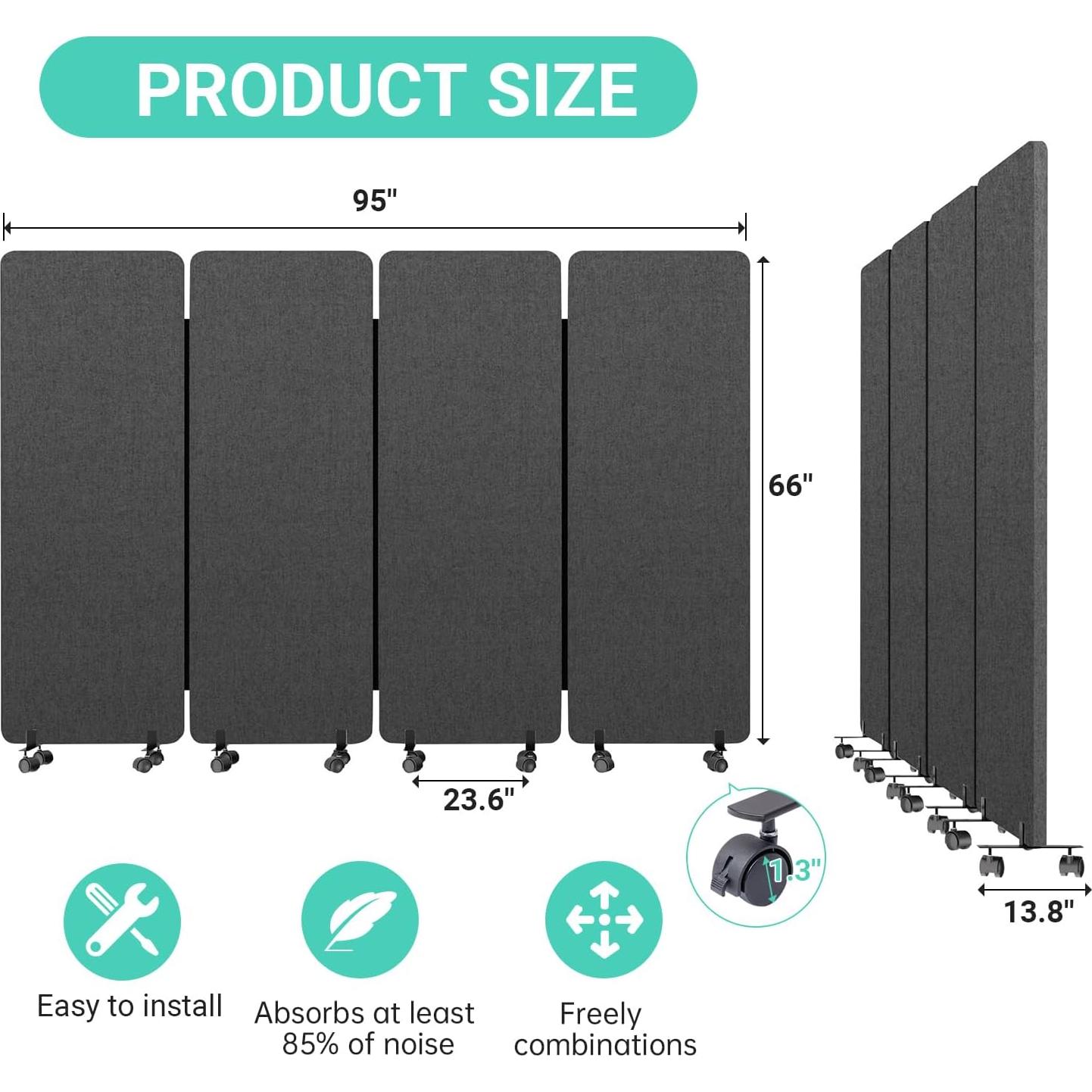 Divisor de habitación insonoro YASRKML 4 Paneles Gris Frío